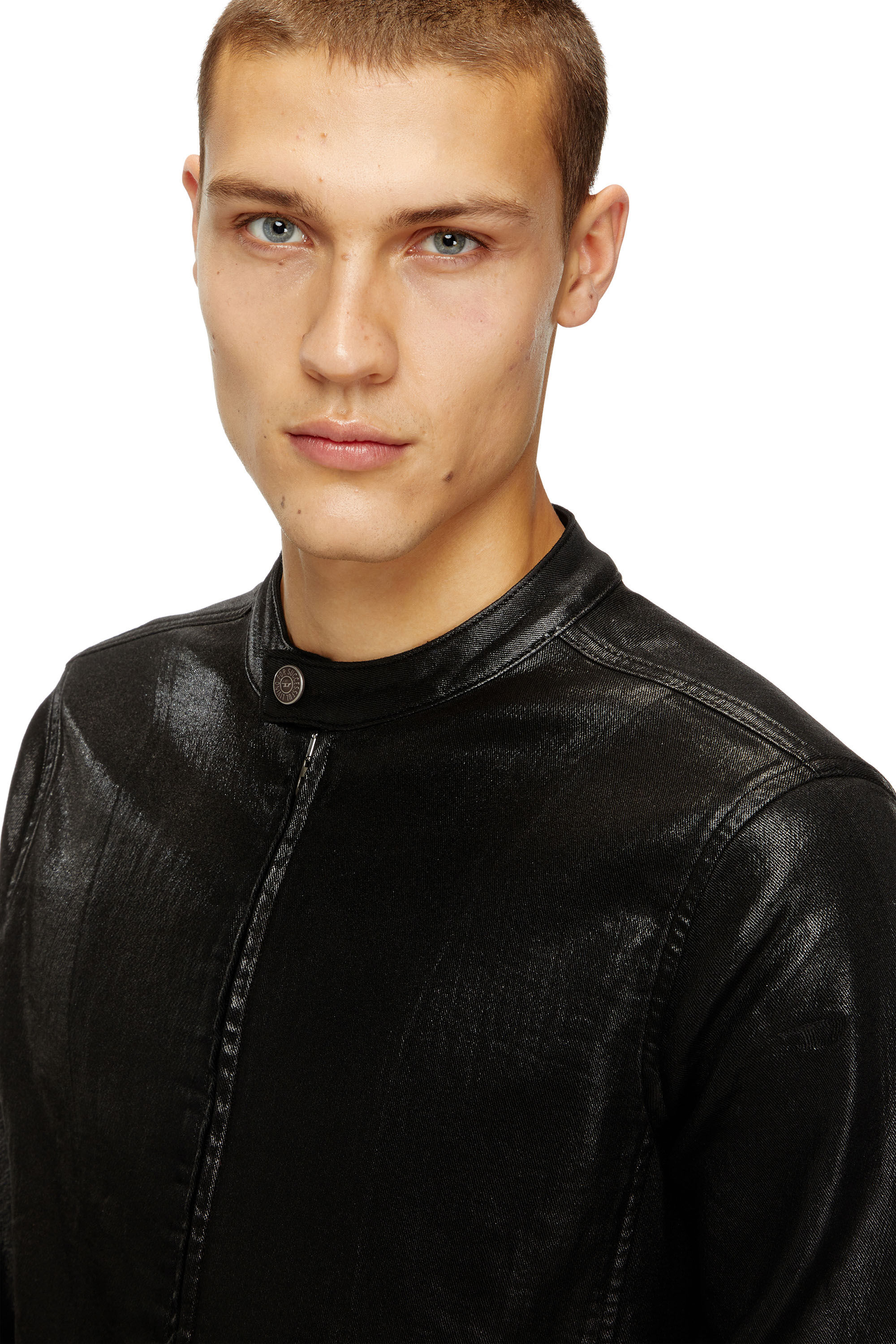 Men's Moto jacket in shiny coated JoggJeans | Black | Diesel DK
