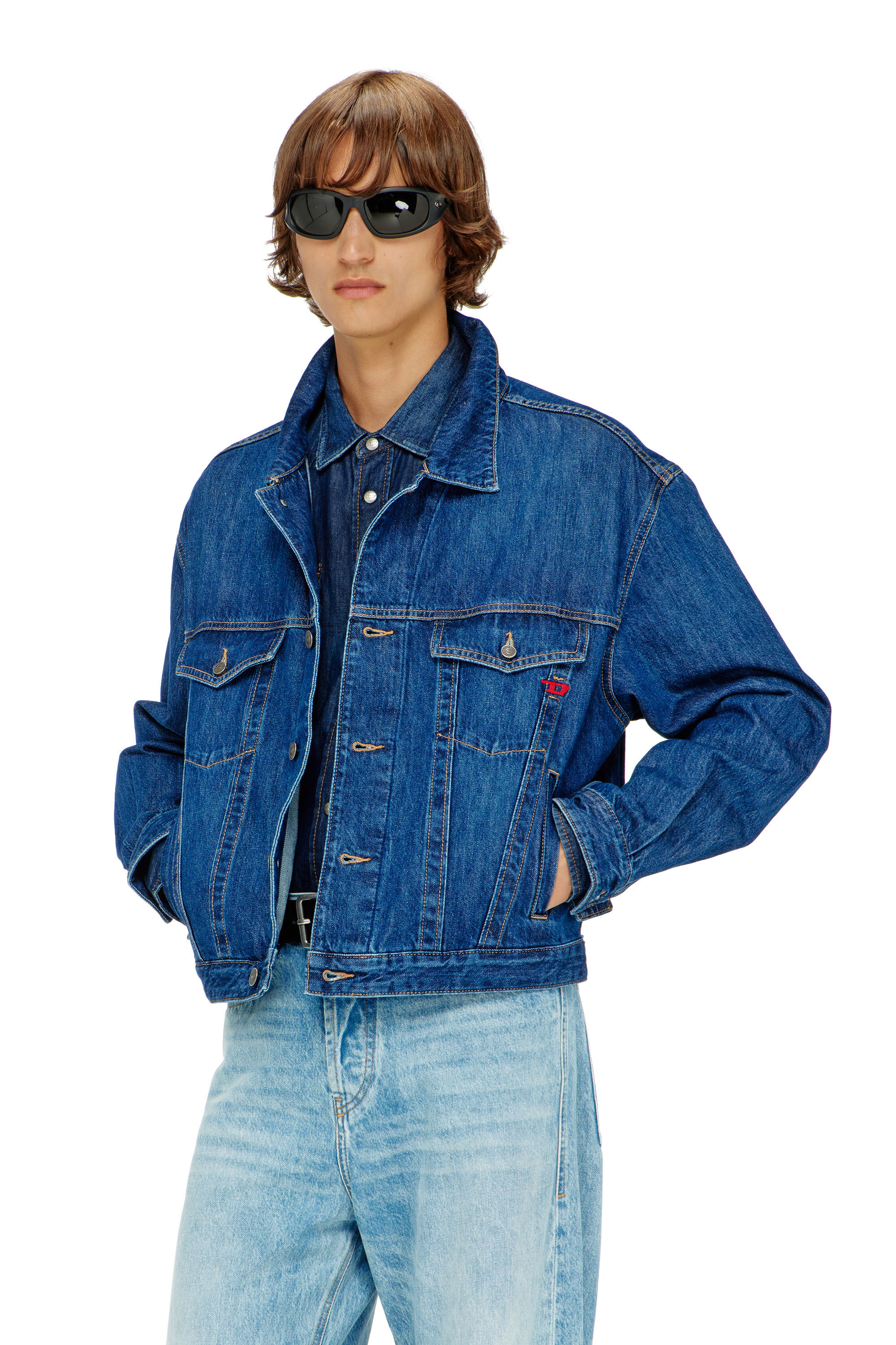 Diesel - D-RANGER, Man's Trucker jacket in denim in Medium blue - 3
