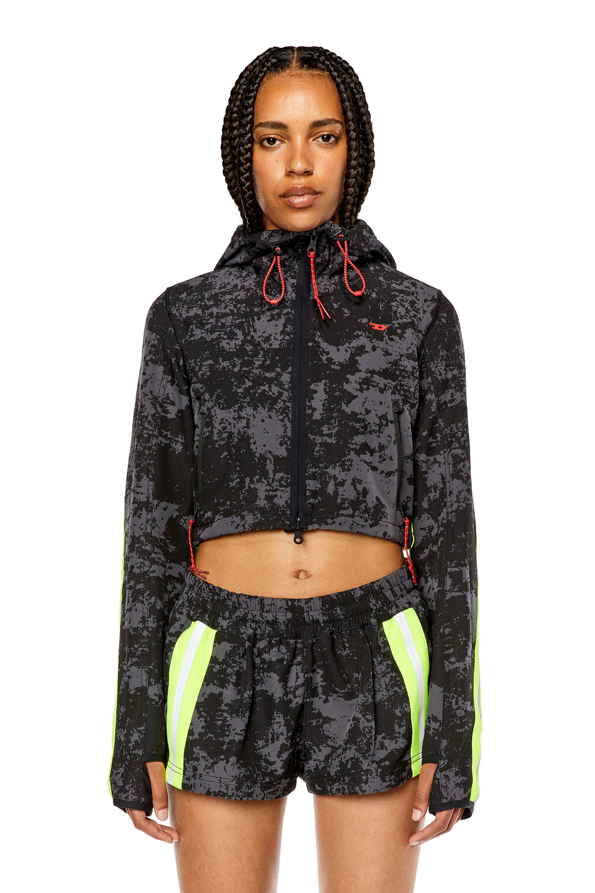 Diesel - AWWT-CYNTHIA-WT40, Woman Hooded cropped jacket with cloudy print in Black - Image 3