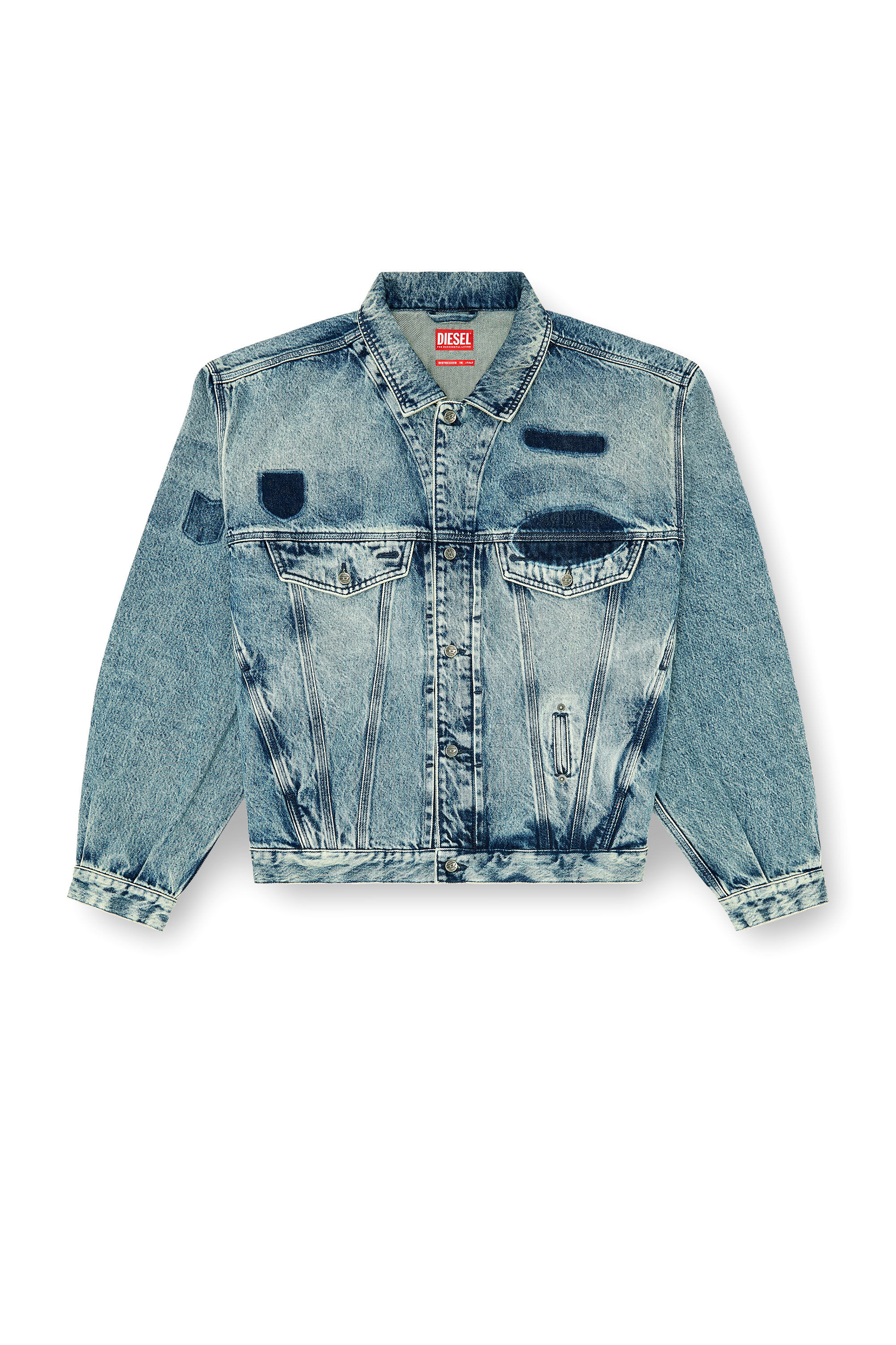 Diesel - D-DENVER-S2, Unisex's Trucker jacket with patch effects in Medium blue - 2