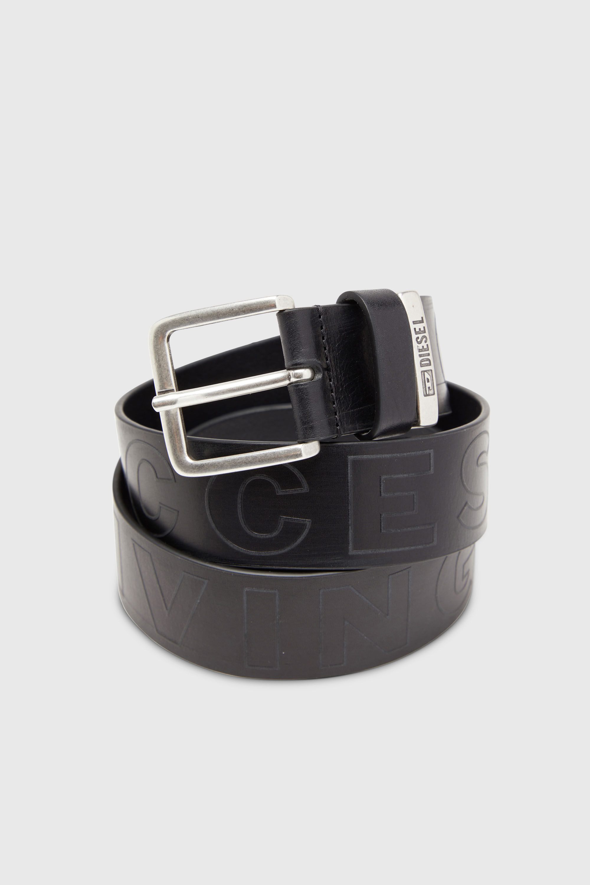 Diesel - B-FSL-OUTLINE, Man's 4 cm leather belt with embossed lettering in Black - 3
