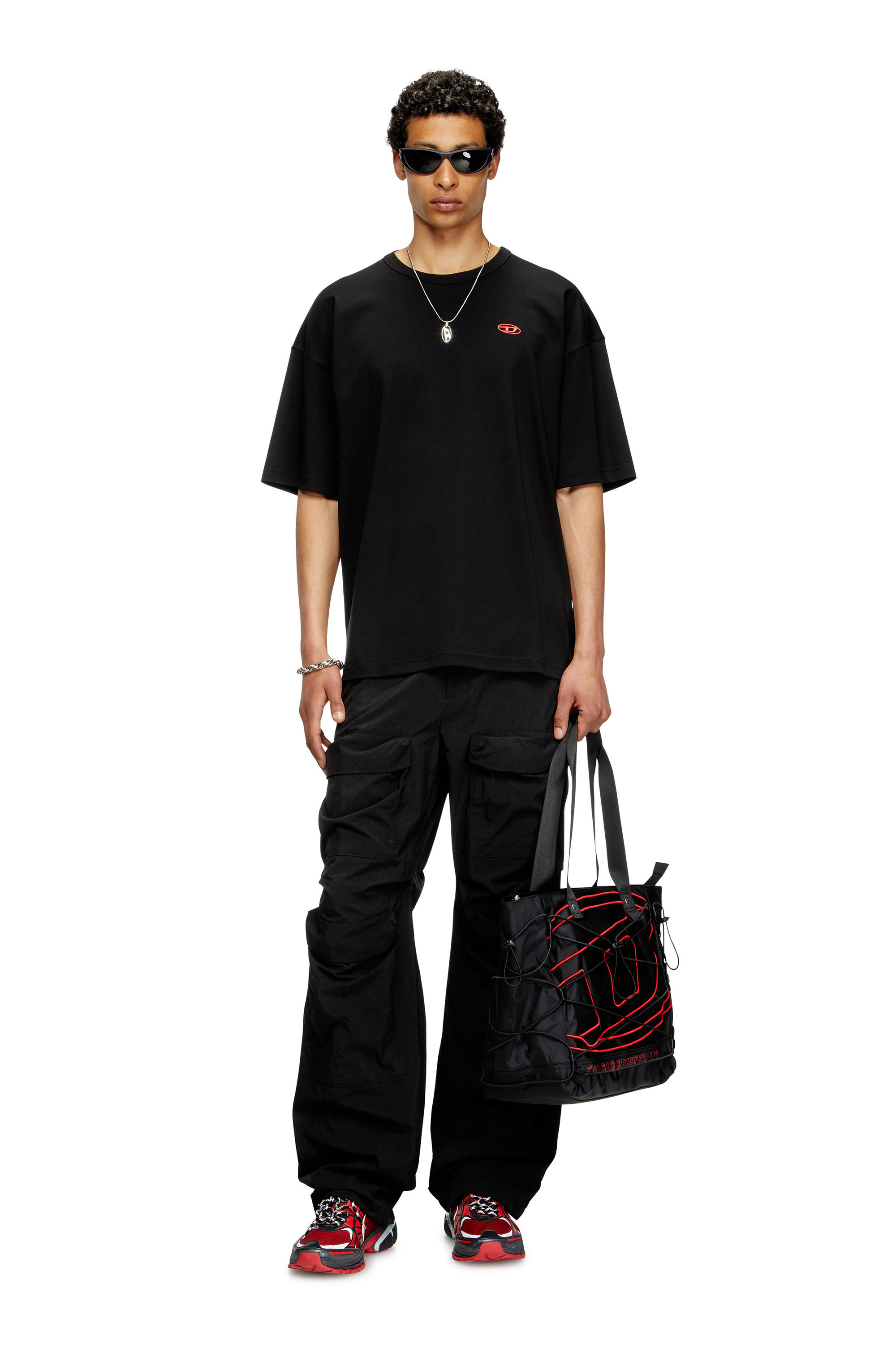 Men's T-shirt with red Oval D | Black | Diesel