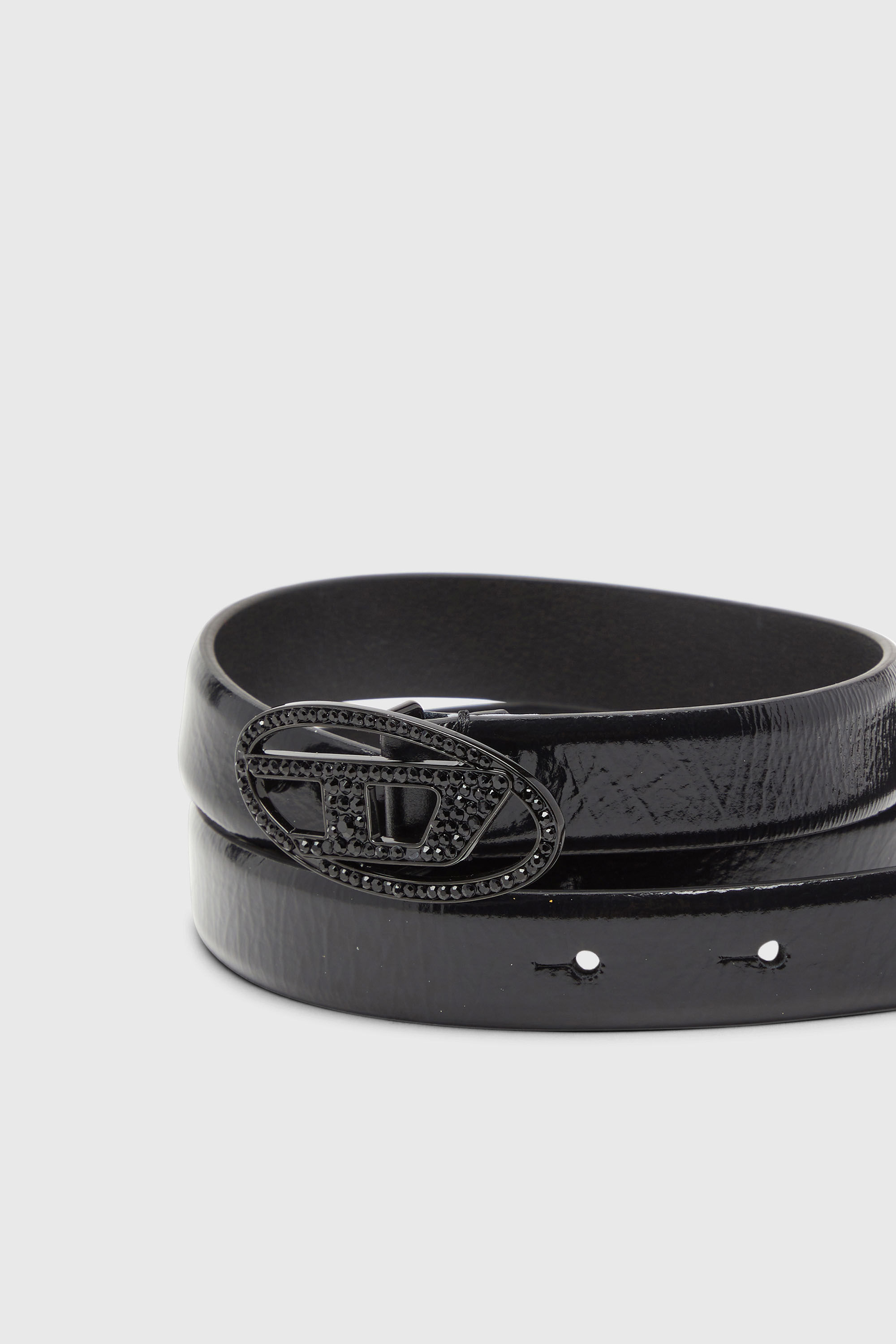 Diesel - B-1DR STRASS 20, Woman's 2 cm leather belt with crystal buckle in Black - 3
