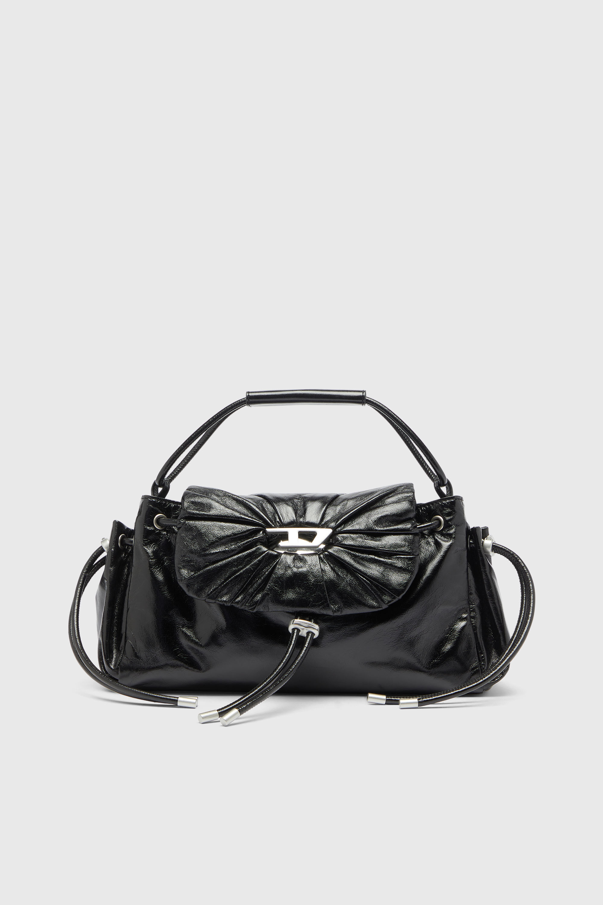 Diesel - SCRUNCH-D TOP HANDLE, Woman's Scrunch-D - Top-handle bag in shiny wrinkled leather in Black - 2