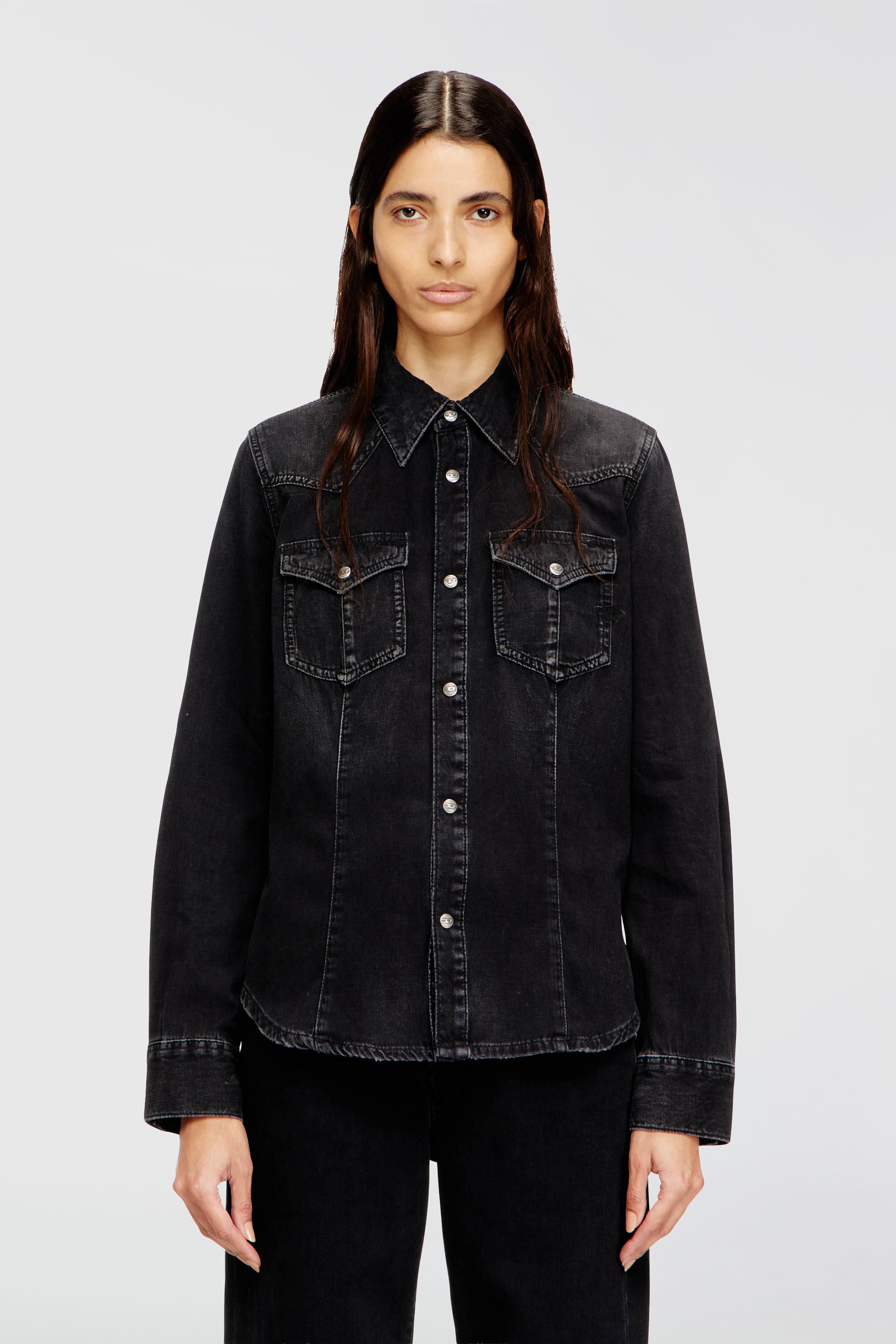 Diesel - DE-WAVES, Woman's Western shirt in treated denim in Black - 3