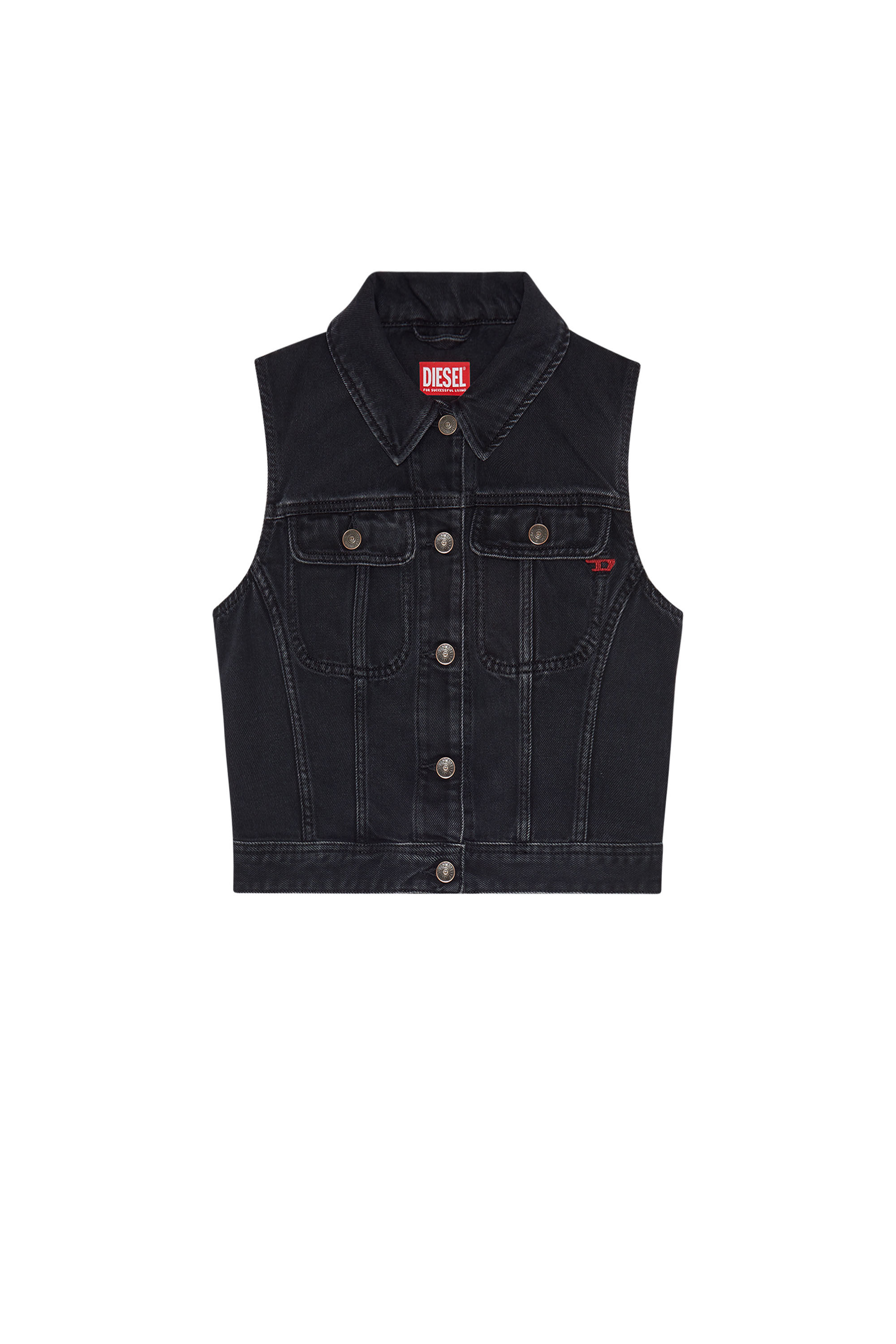 Diesel - DE-SLIMMY-SM, Woman's Slim-fit sleeveless trucker jacket in Black/Dark grey - 2
