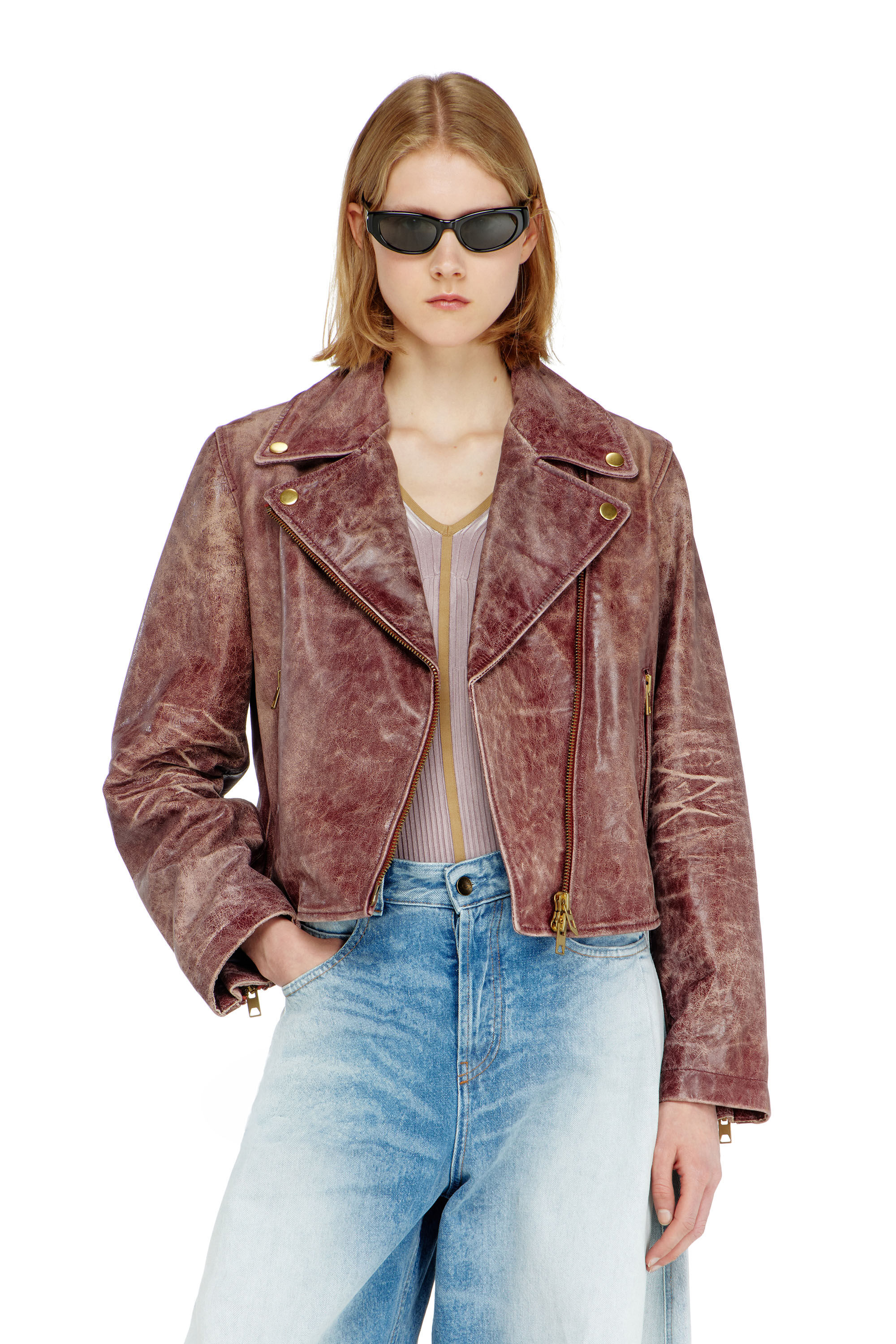 Women's Biker jacket in treated leather | ToBeDefined | Diesel