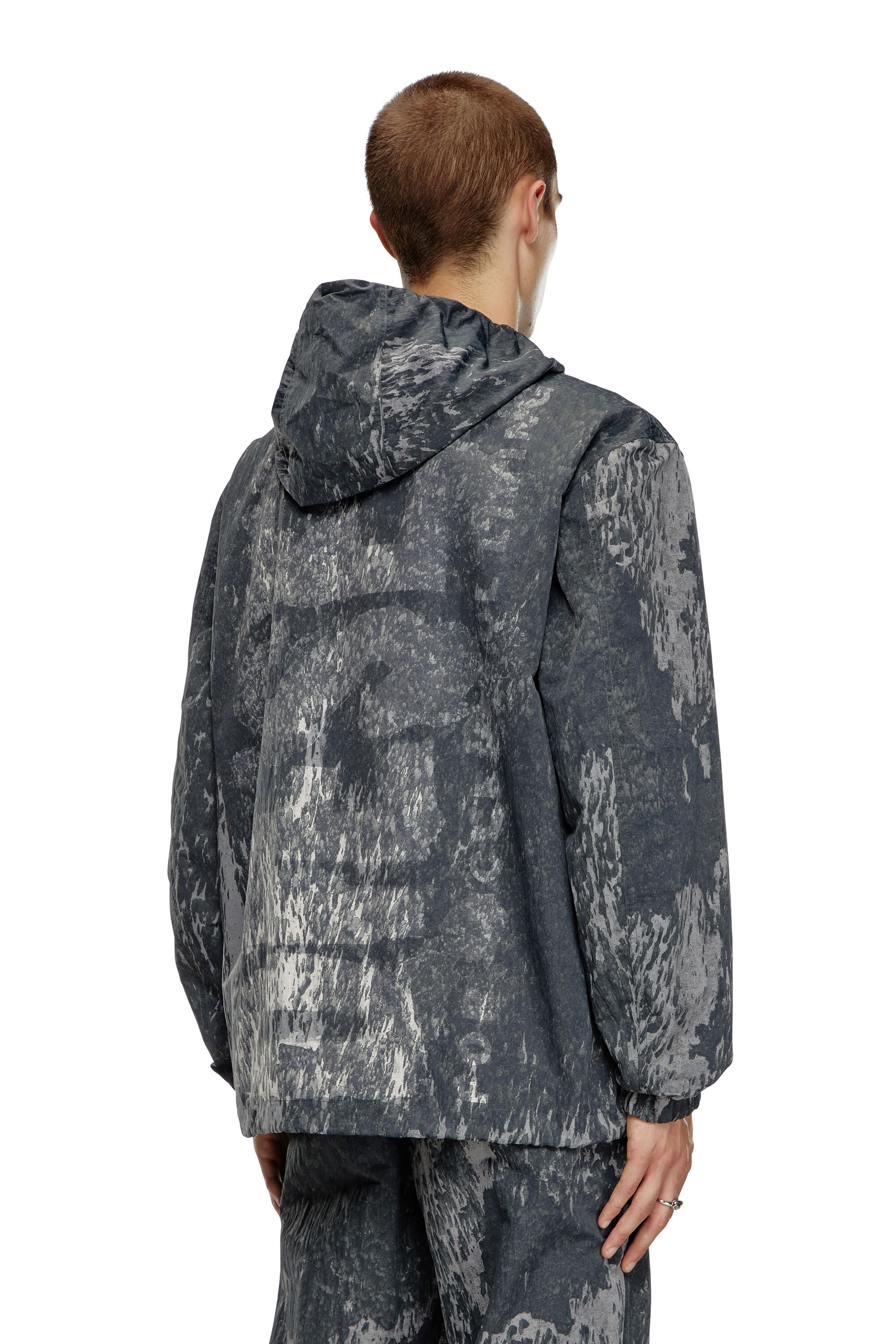 Diesel - J-BRICK, Man's Hooded windbreaker with Rain Camo print in Black - 4