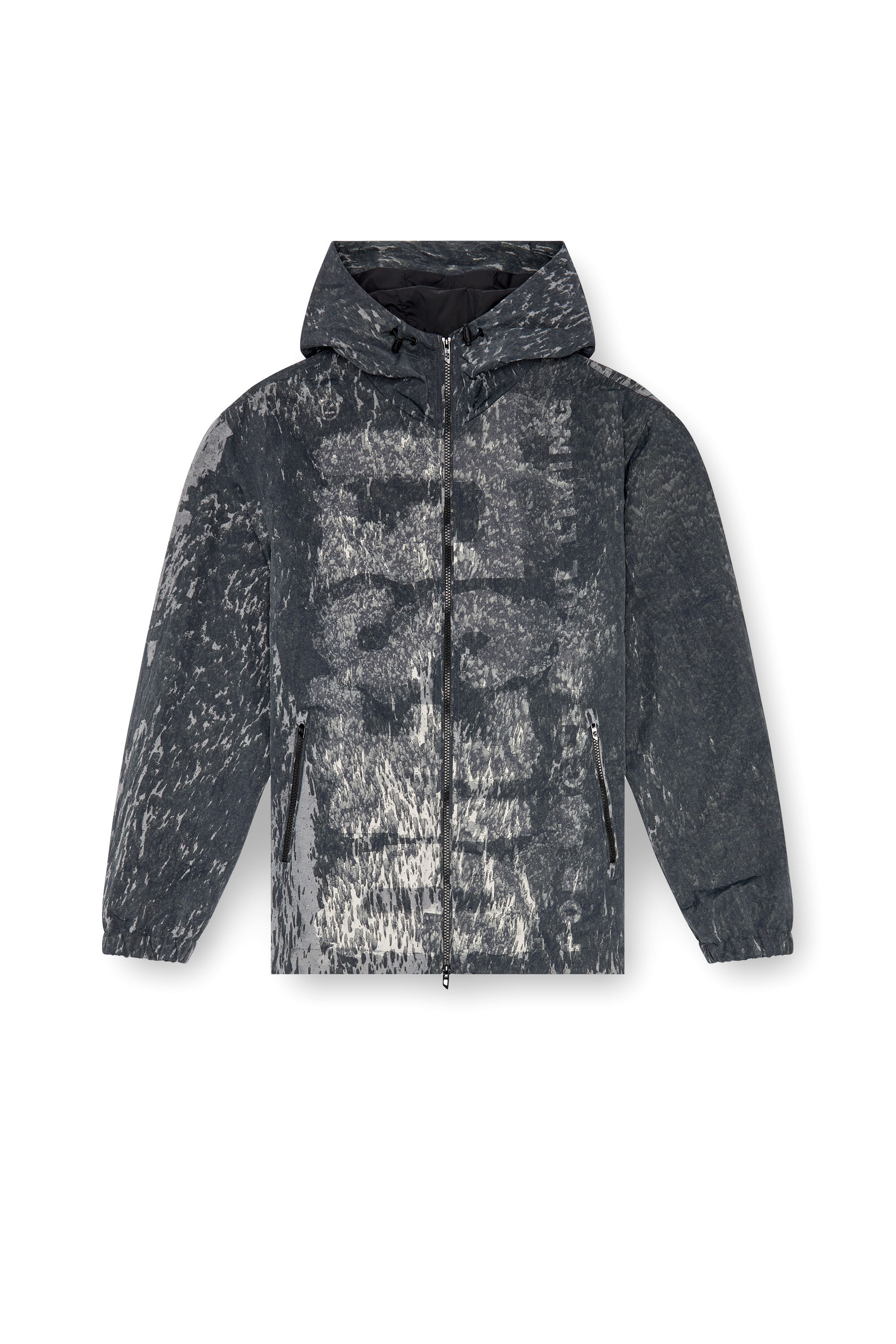 Diesel - J-BRICK, Man's Hooded windbreaker with Rain Camo print in Black - 2