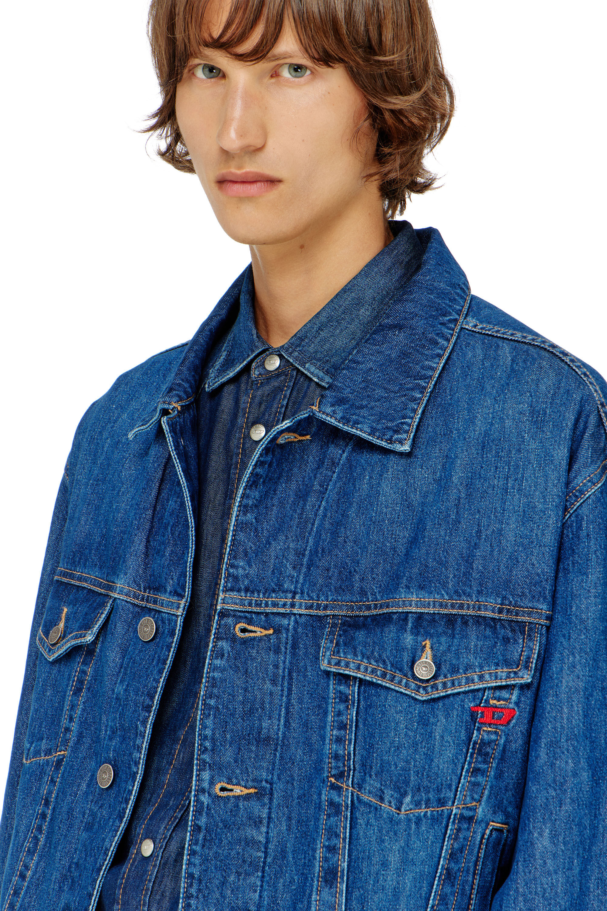 Diesel - D-RANGER, Man's Trucker jacket in denim in Medium blue - 5