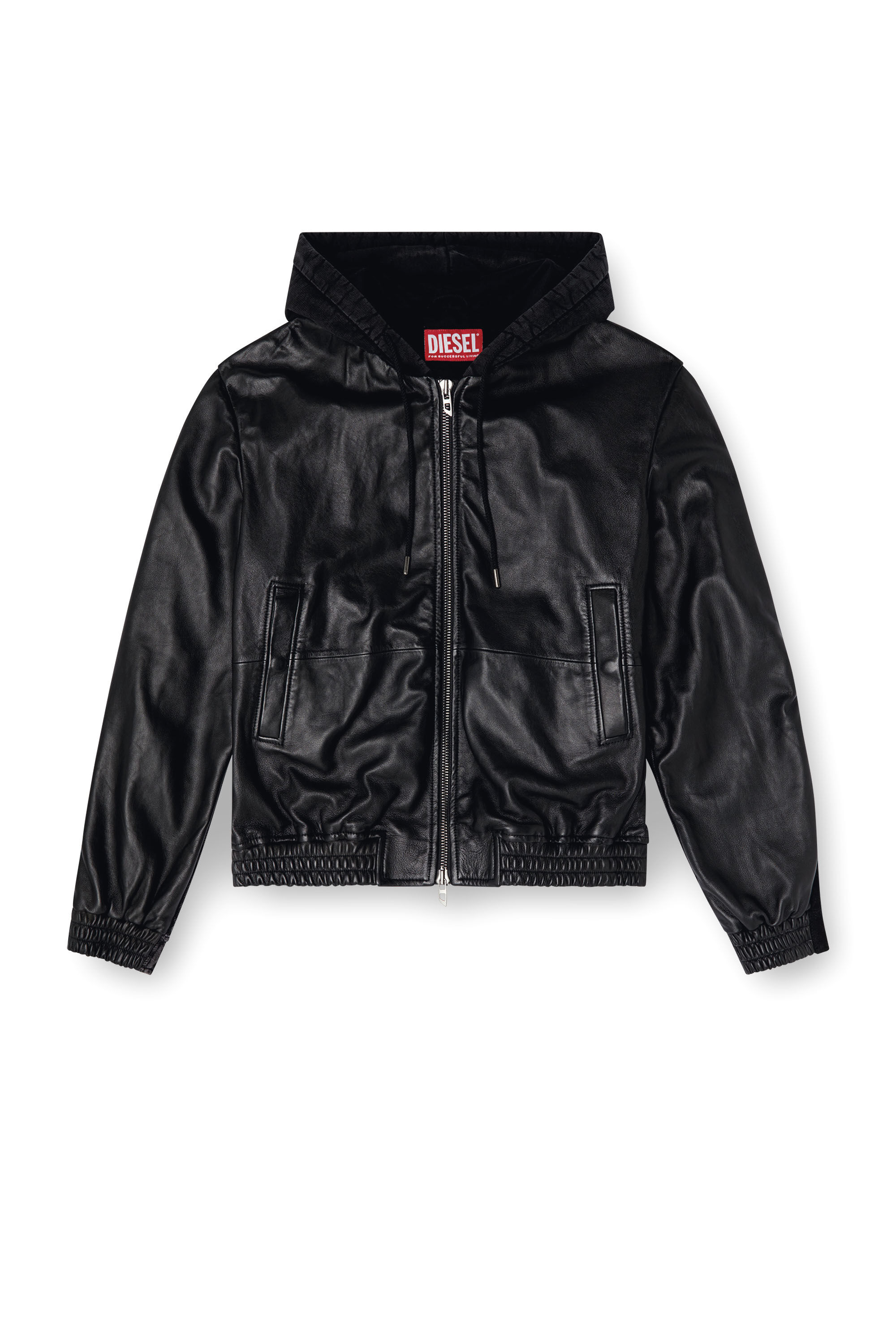 Men's Hooded jacket in leather, cotton and denim | Black | Diesel