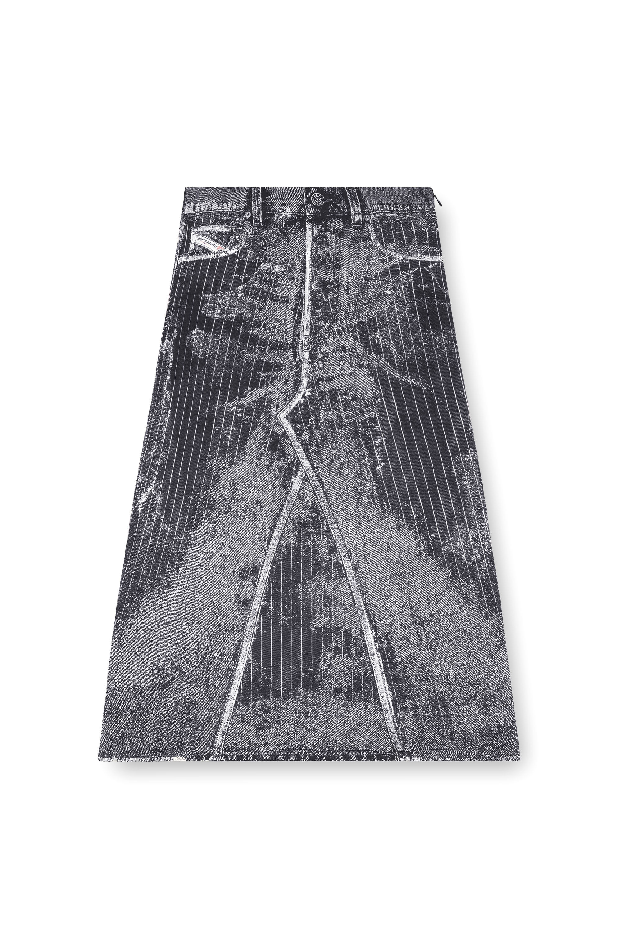 Diesel - O-HANNA, Woman Satin skirt with print of pinstripe denim in Black - Image 2
