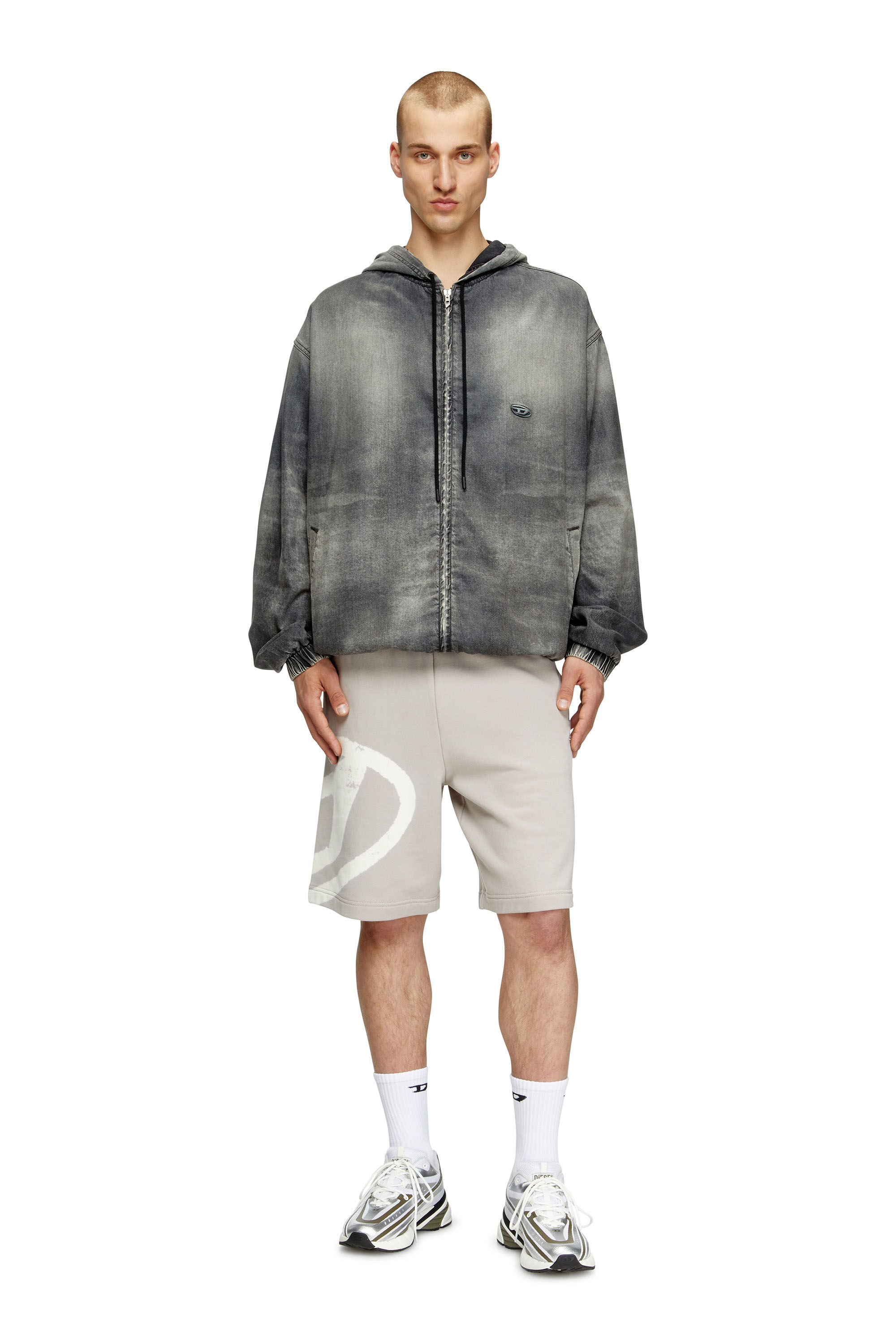 Diesel - P-CROW-BLEACH, Man's Sweat shorts with bleached logo in Grey/White - 3