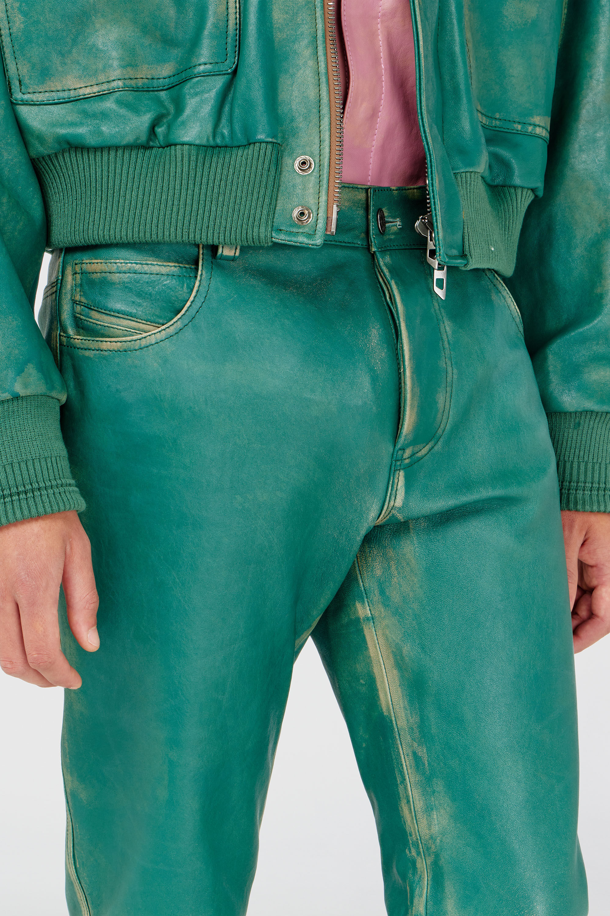 Diesel - P-OCKET, Man's Pants in treated leather in Dark Green - 5