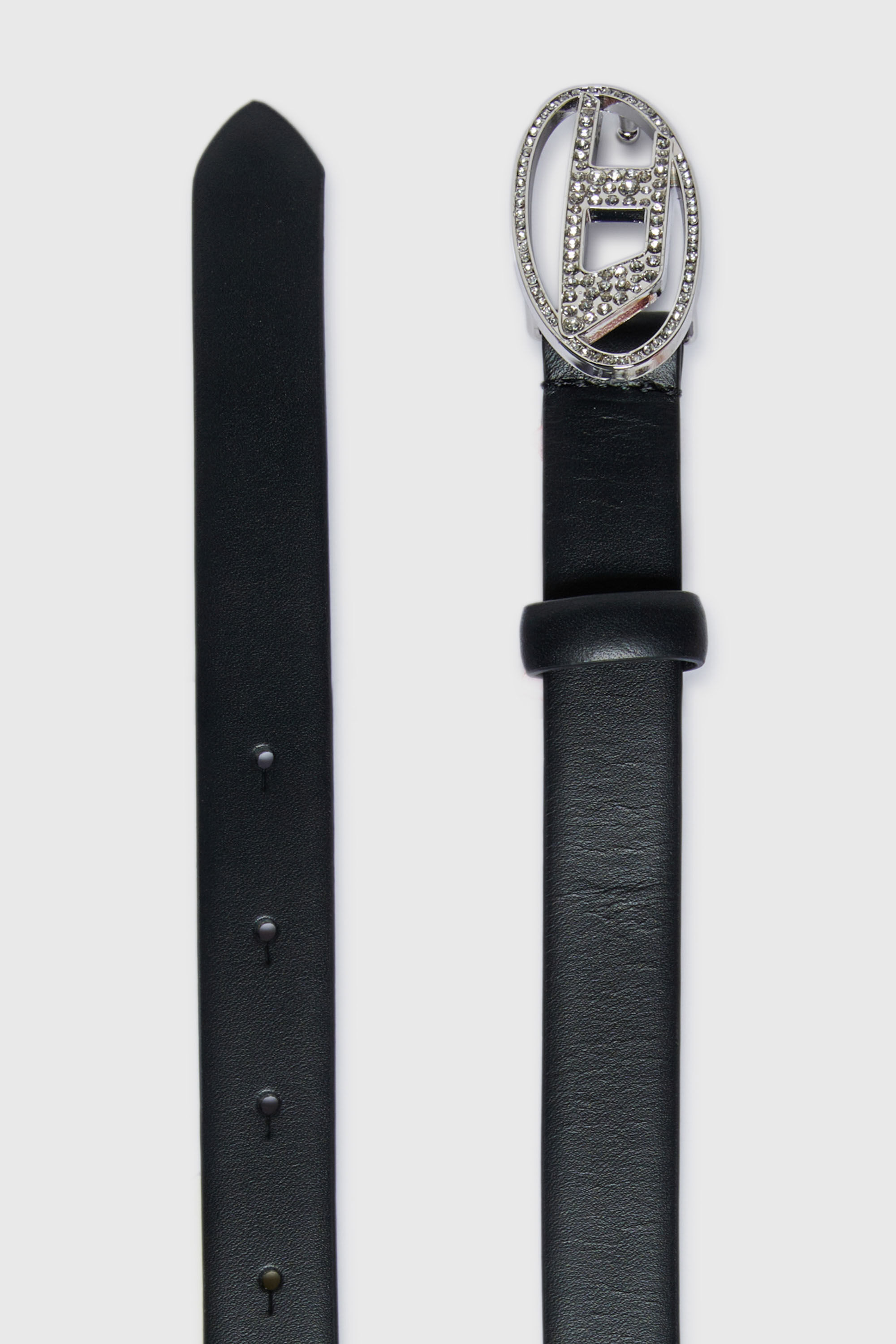 Diesel - B1DRCRYSTAL, Woman's 2cm leather belt with jewel buckle in Black - 2