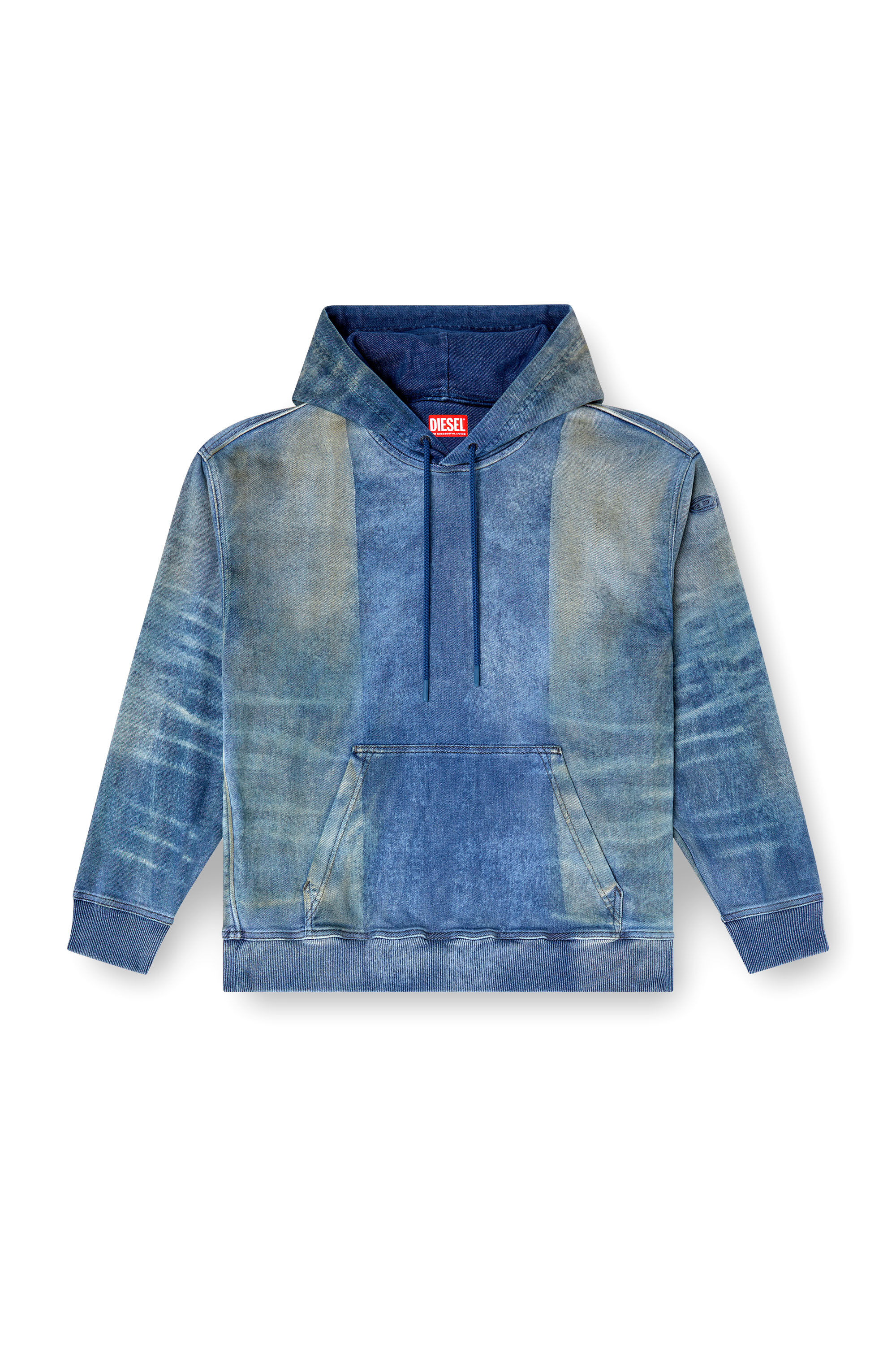 Diesel - D-UM-RIB-FSF TRACK, Unisex's Hoodie in Track Denim with solarised folds in Medium blue - 2