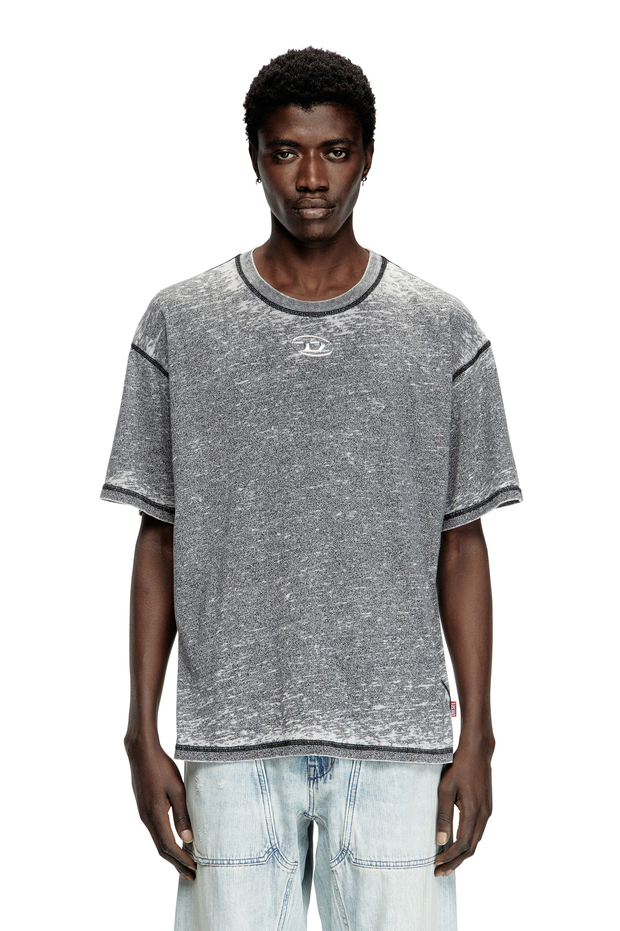 Diesel - T-BOXT-PAK, Man's Burnout T-shirt with metal-look logo in Grey - 3