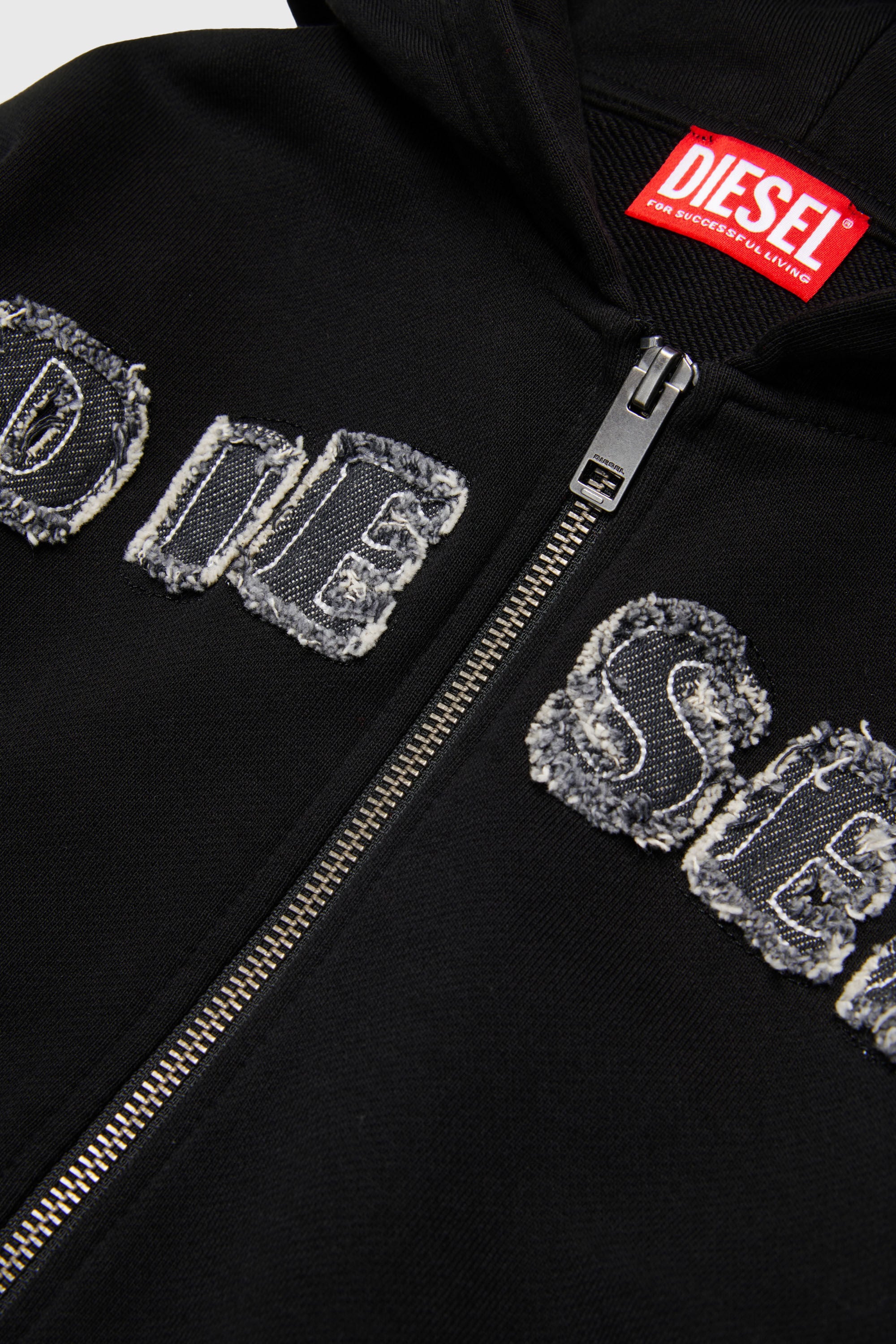 Diesel - SJEANSHOOD OVER, Man's Zip-up hoodie with frayed logo letters in null - 3