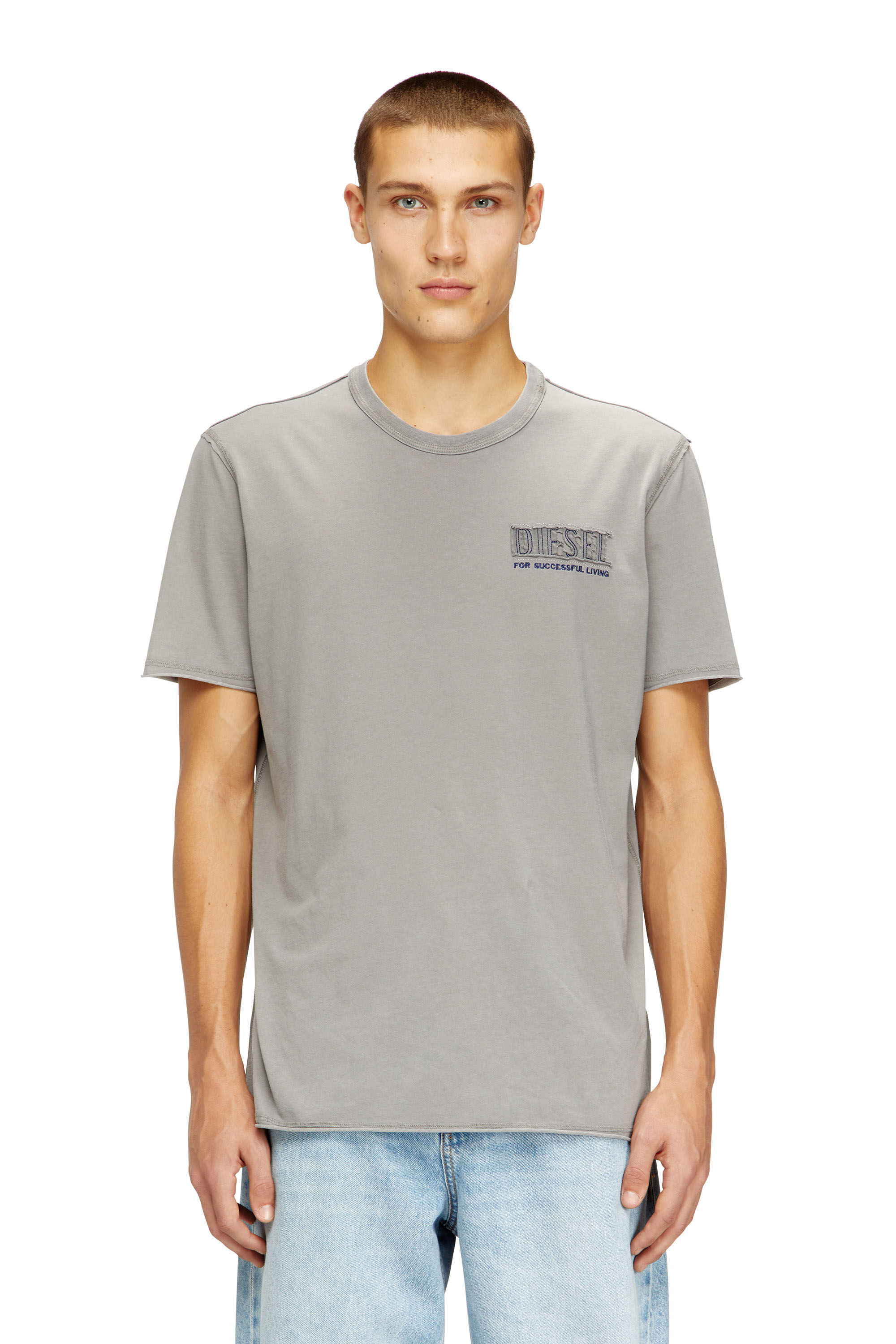 Men's Acid-wash T-shirt with raw edges | Grey | Diesel DK