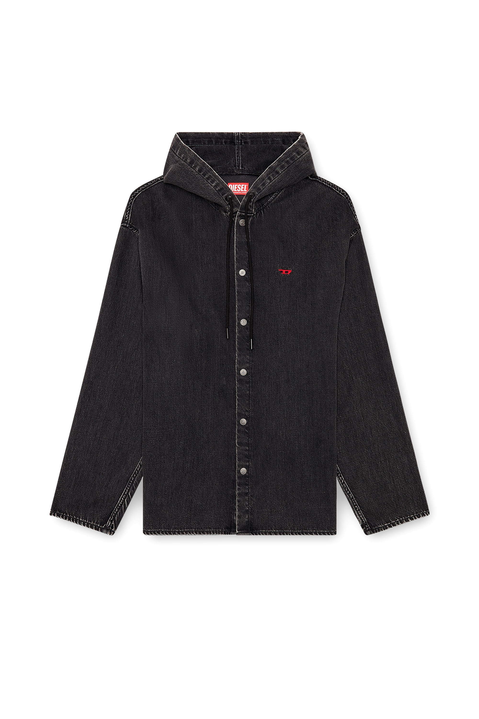 Diesel - D-DEWNY-HOOD, Man's Hybrid shirt in Tencel denim in Black - 2