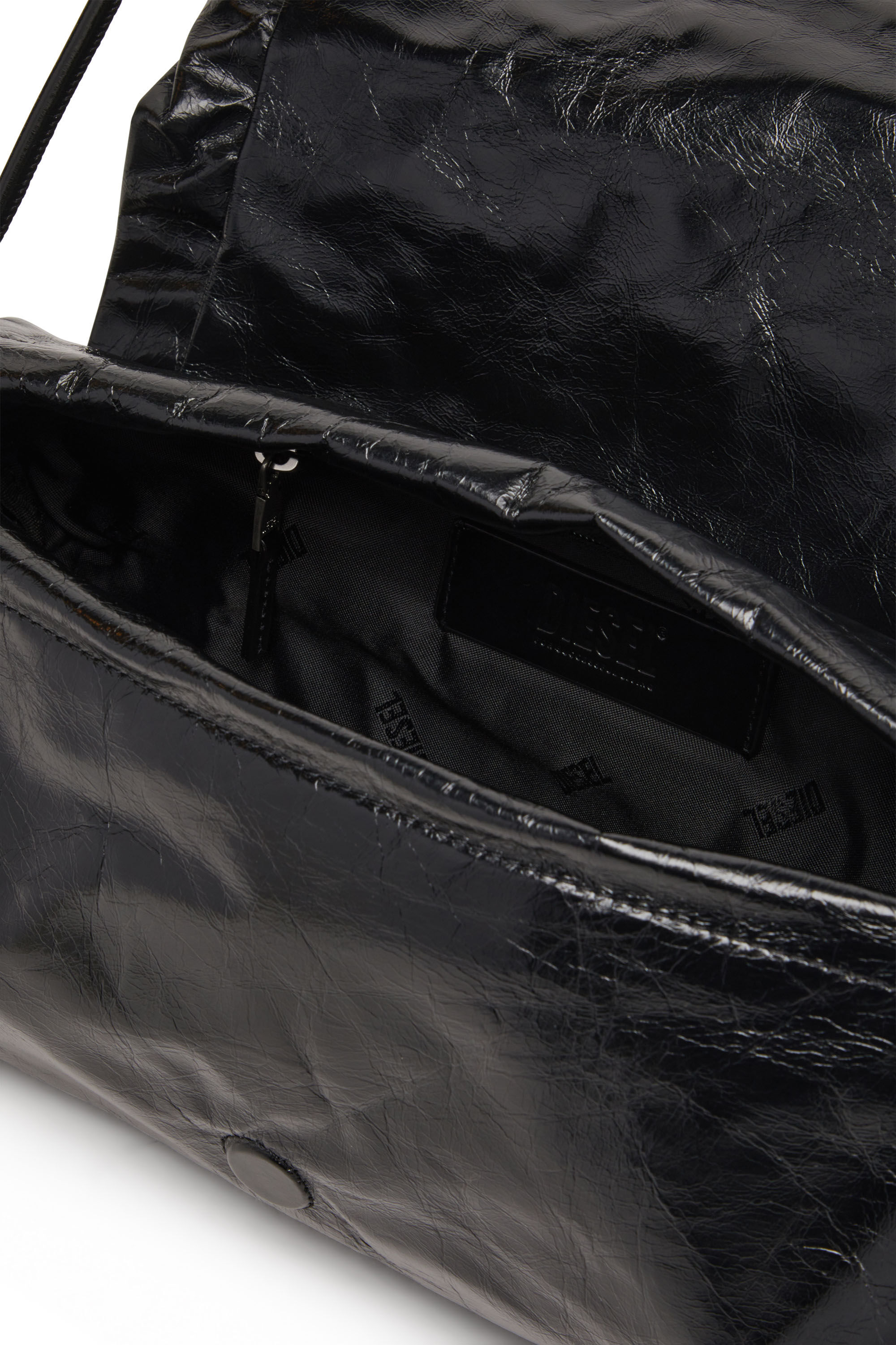 Diesel - SCRUNCH-D SHOULDER M, Woman's Scrunch-D M-Shoulder bag in shiny leather in Black - 5