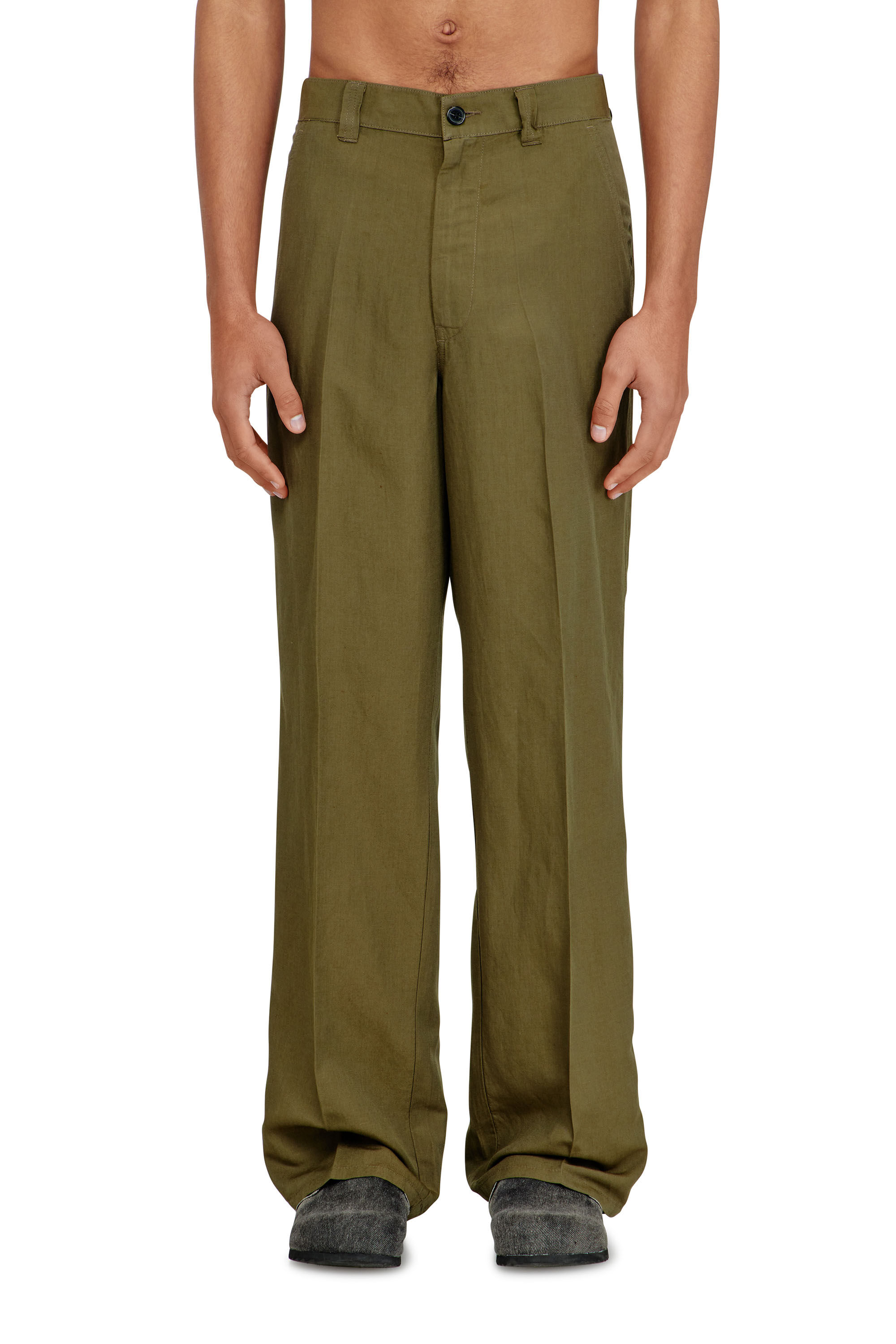 Men's Linen-blend pants with wide leg | Green | Diesel DK