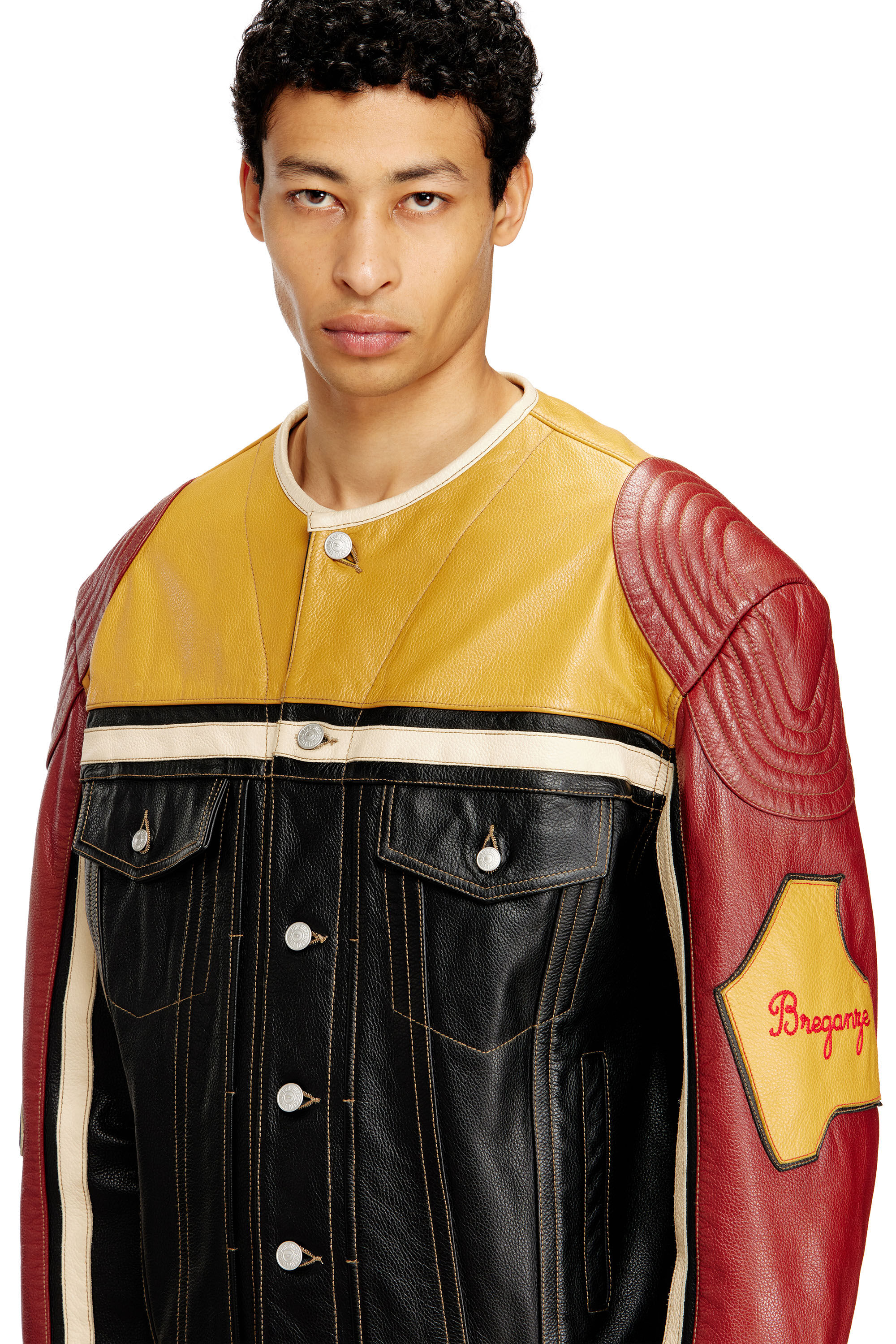 Diesel - L-COUG-20TH, Unisex's Leather jacket with patch details in Black/Red - 5