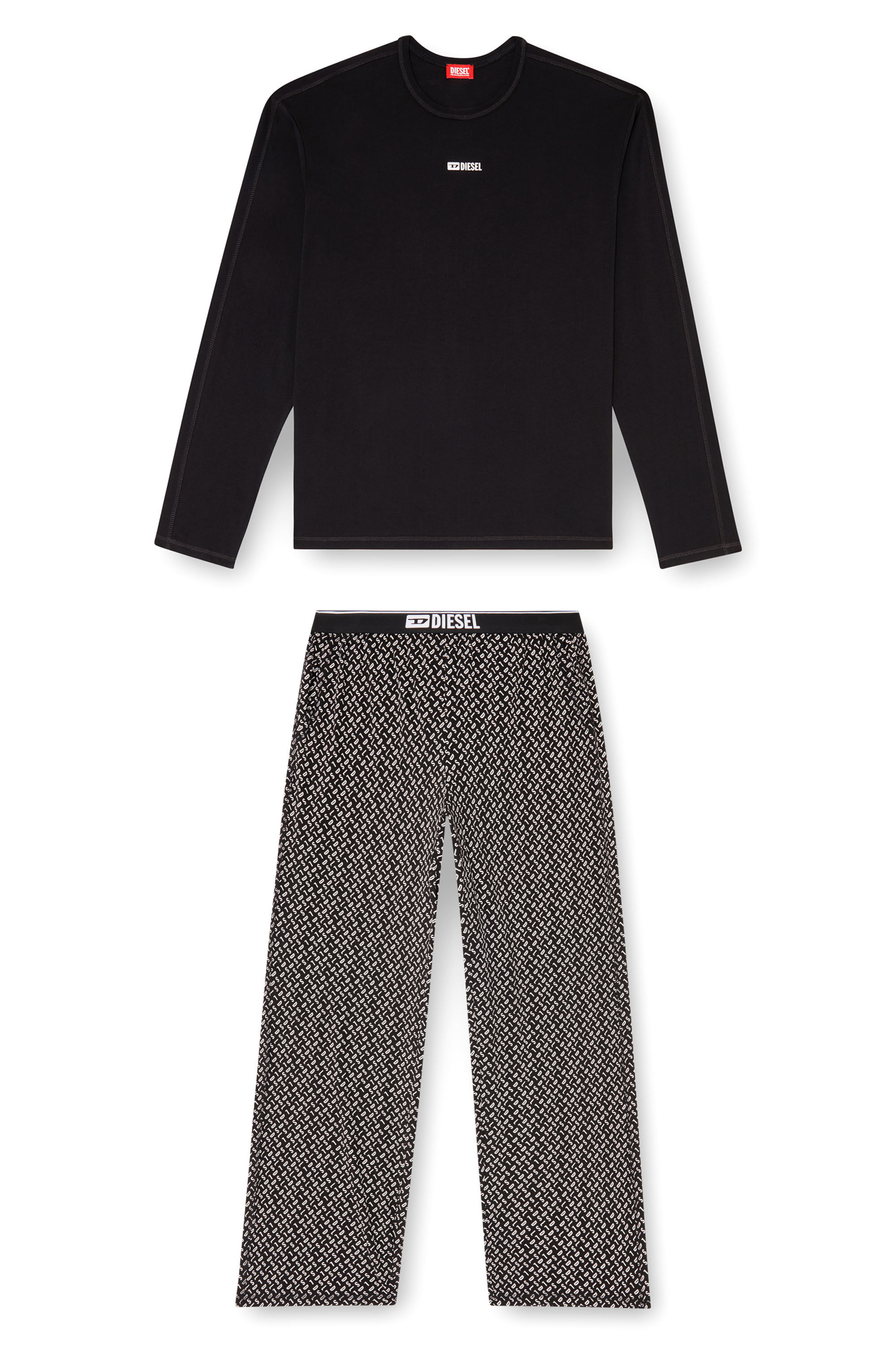 Diesel - SET-NOLAN-D-BOX, Man's Pyjama set in cotton with printed bottoms in Black/White - 4