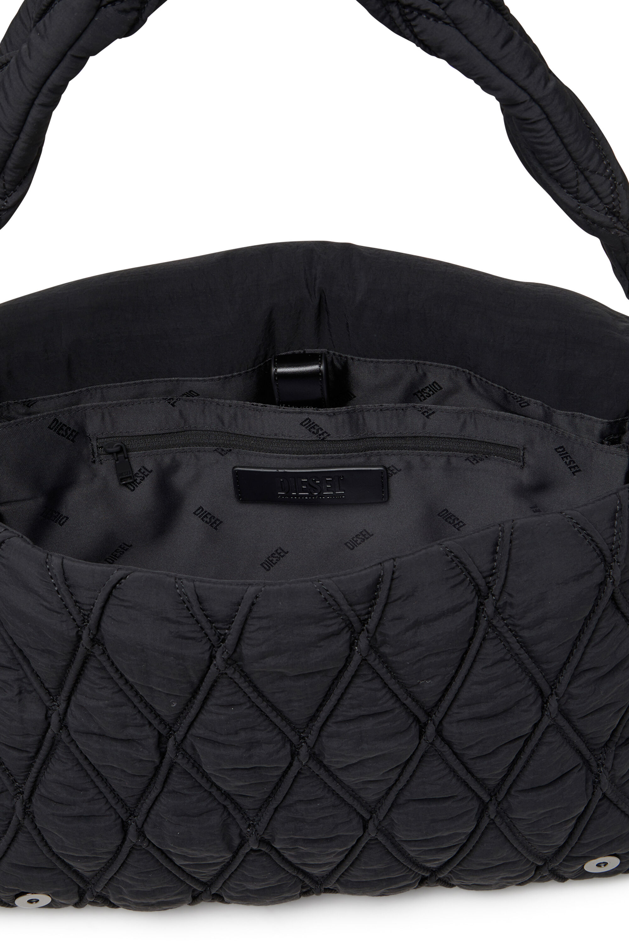 Diesel - CHARM-D SHOULDER L, Woman's Shoulder bag in quilted washed nylon in Black - 5