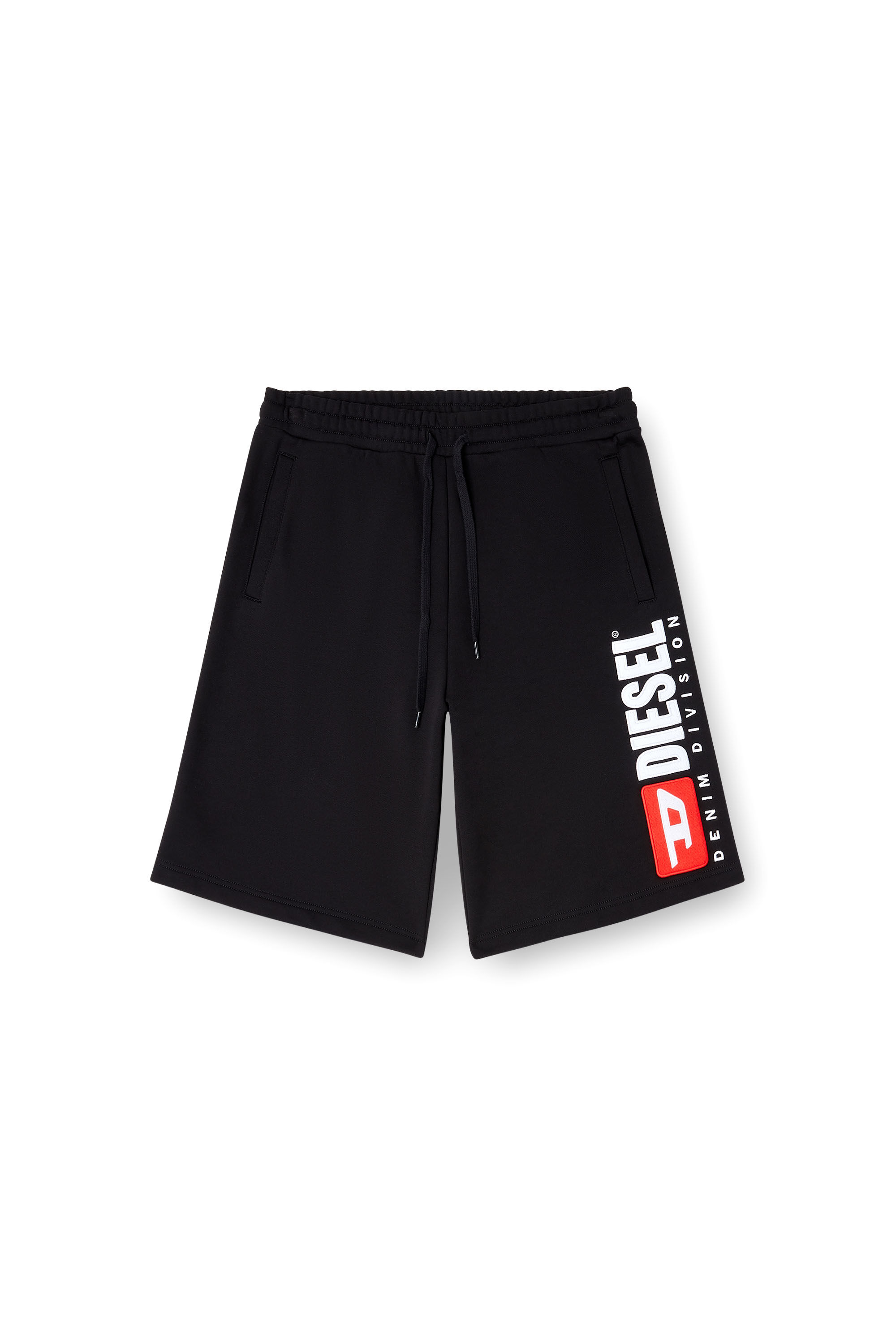 Men's Fleece shorts with maxi logo patch | Black | Diesel Men's Fleece shorts with maxi logo patch | Black | Diesel