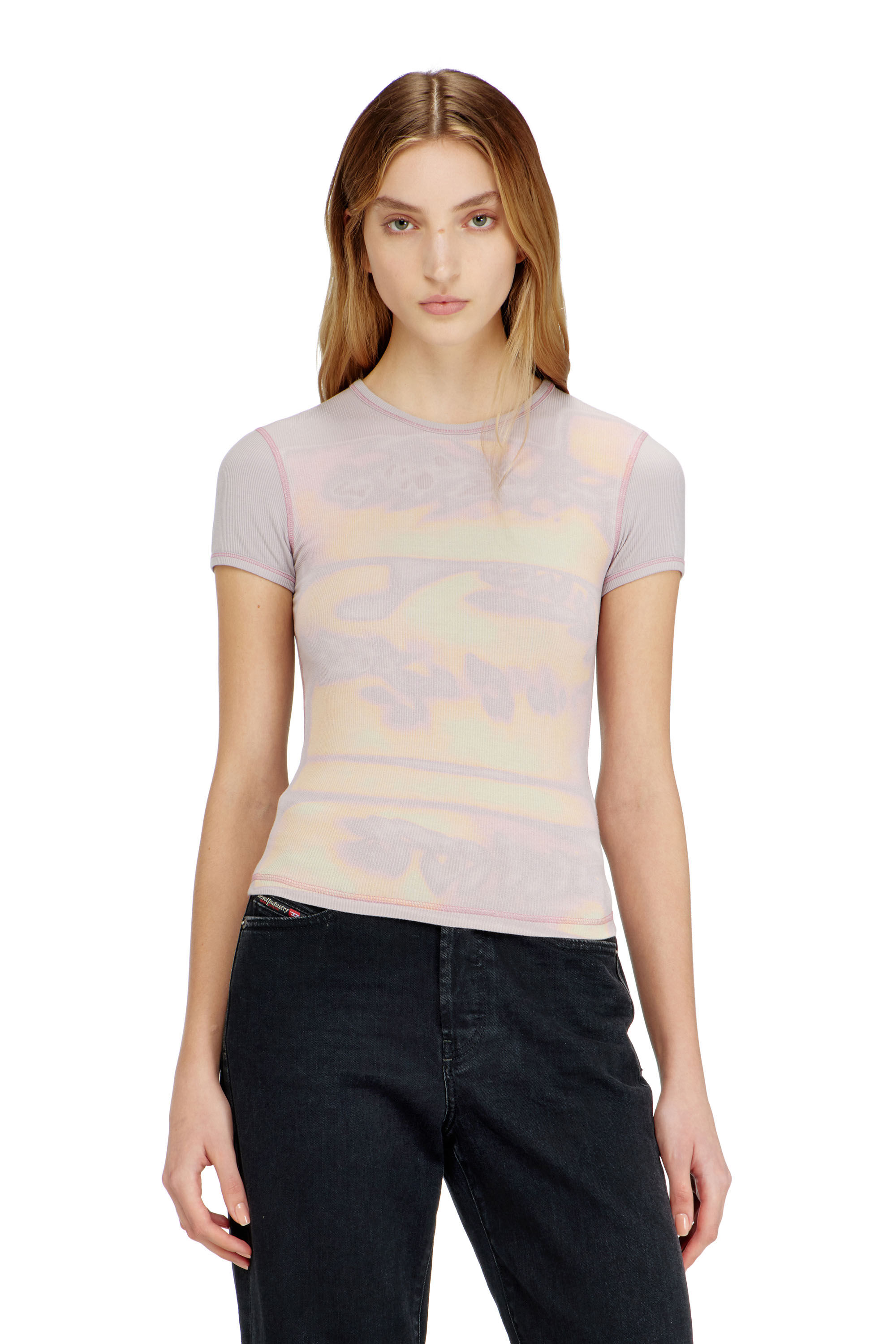Diesel - T-ELE-LONG-AA1, Woman's Slim jersey top with graphic print in Lilac - 3