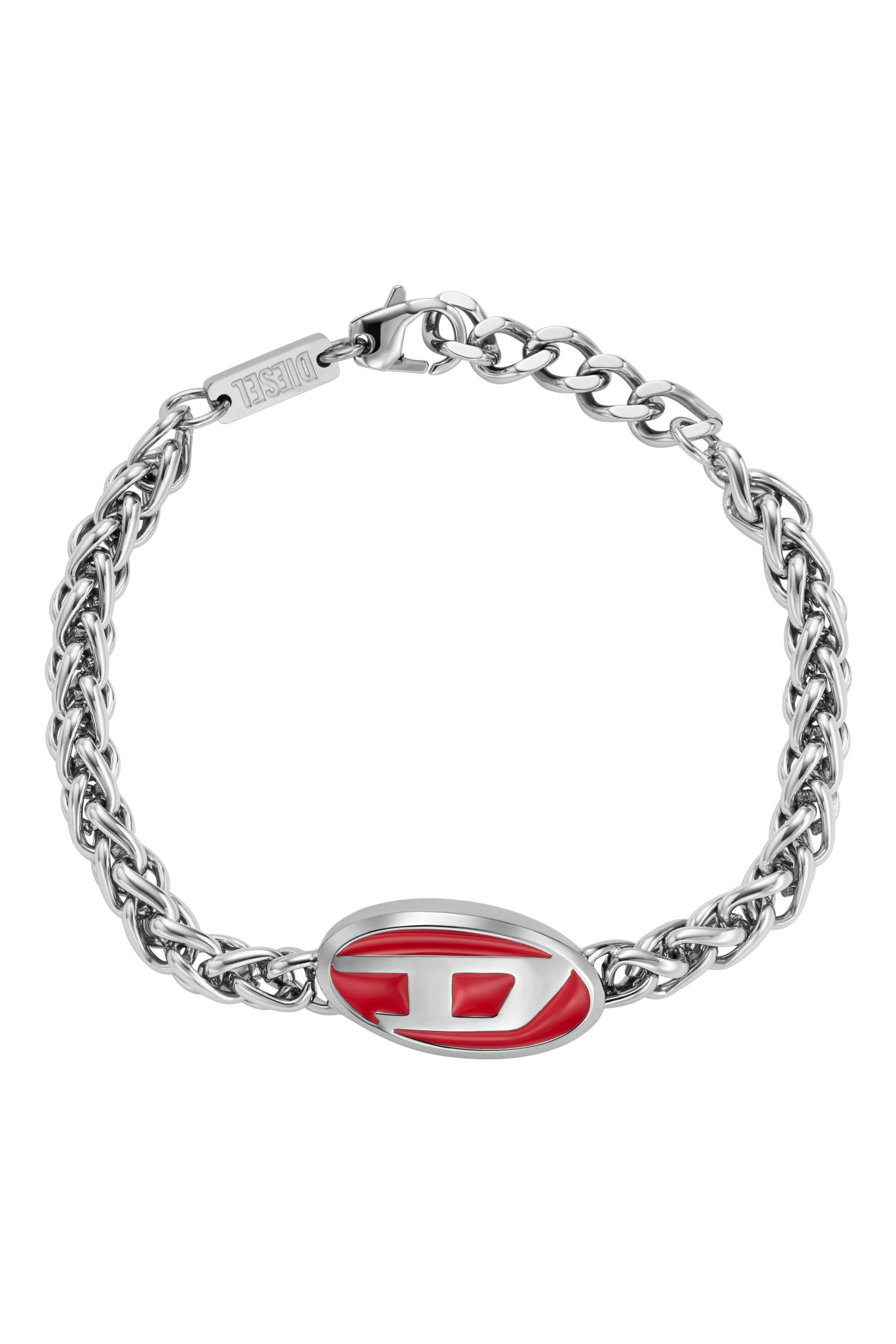 Women's Red enamel and stainless steel chain bracelet | Silver