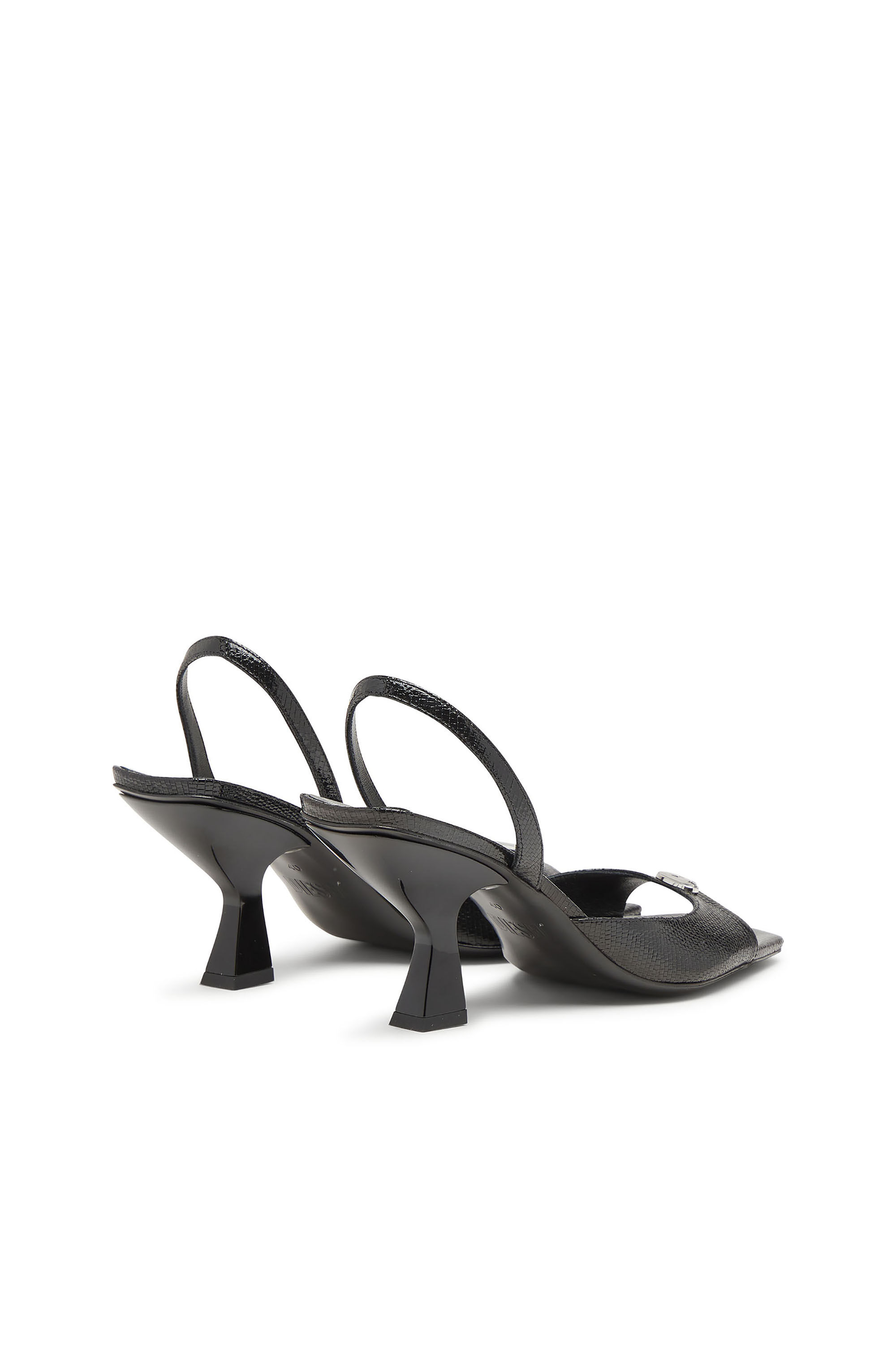 Diesel - D-AMBER 75 SANDAL, Woman's D-Amber-Slingback sandals in lizard-effect leather in Black - 3