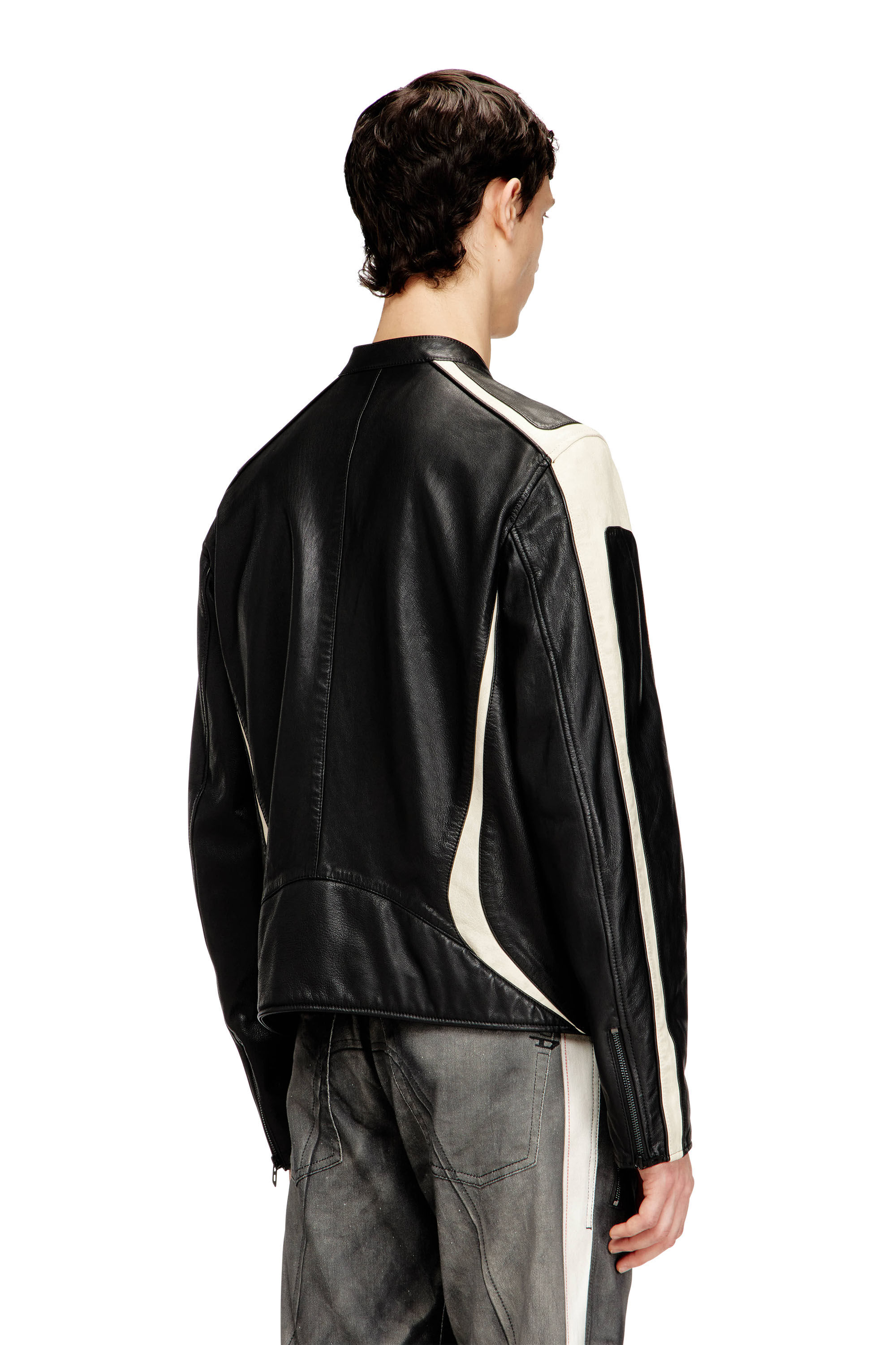 Men's Colour-block leather biker jacket | Multicolor | Diesel