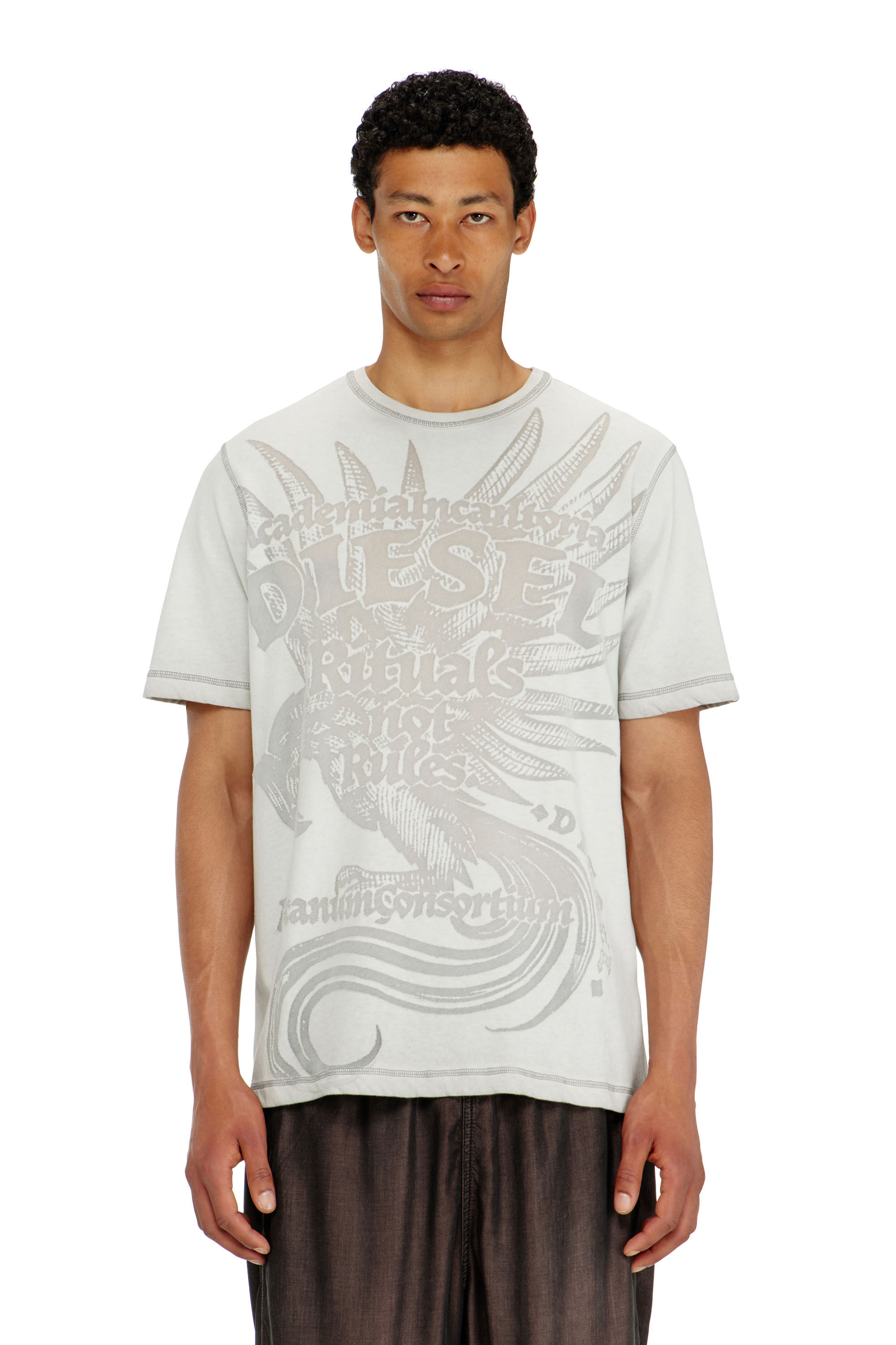 Diesel - T-RAWJUST-AA1, Man's Jersey T-shirt with embossed graphic in Light Grey - 3