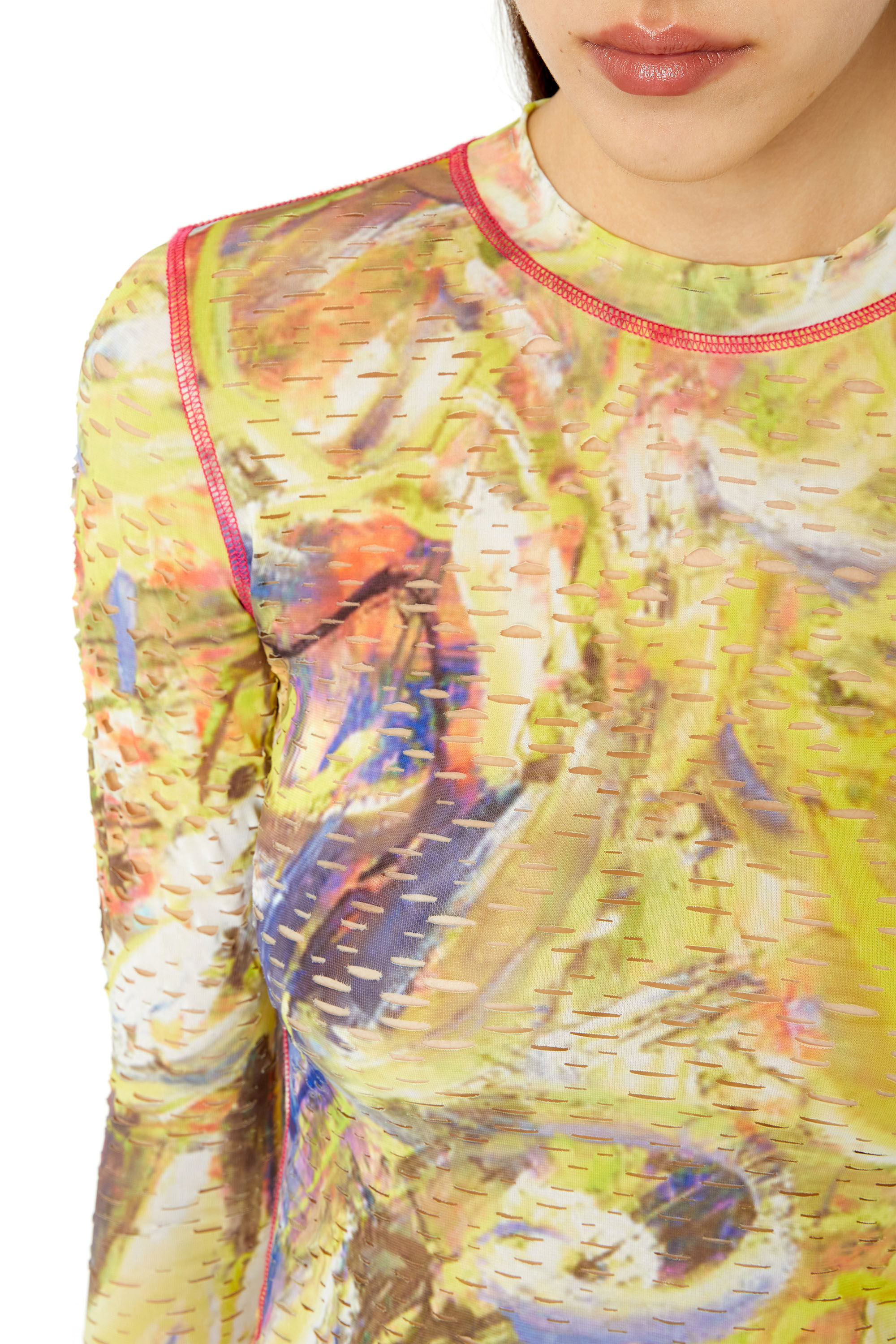 Diesel - T-CLADDY, Woman's Laser-cut top with abstract print in White/Yellow - 5