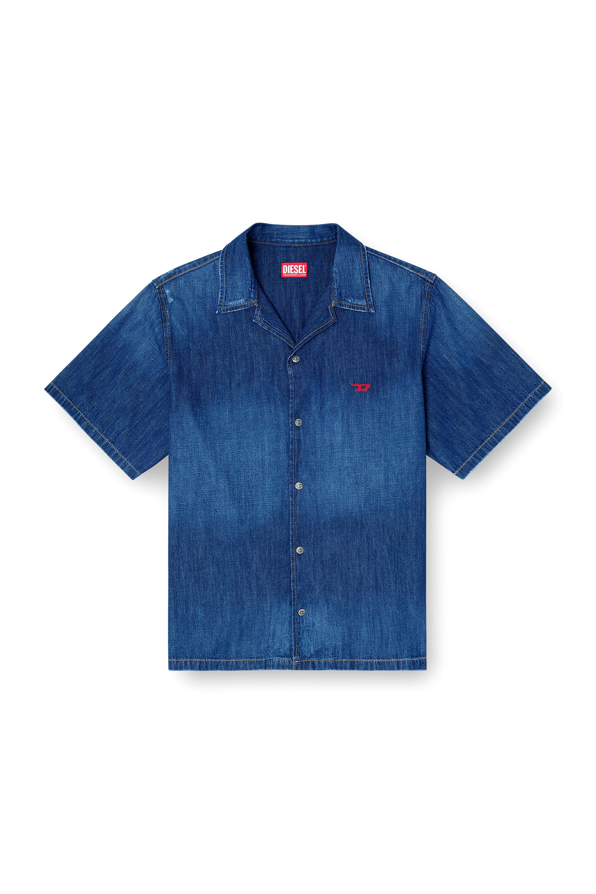 Diesel - D-NABIL-D, Man's Denim short-sleeve shirt in Medium blue - 2