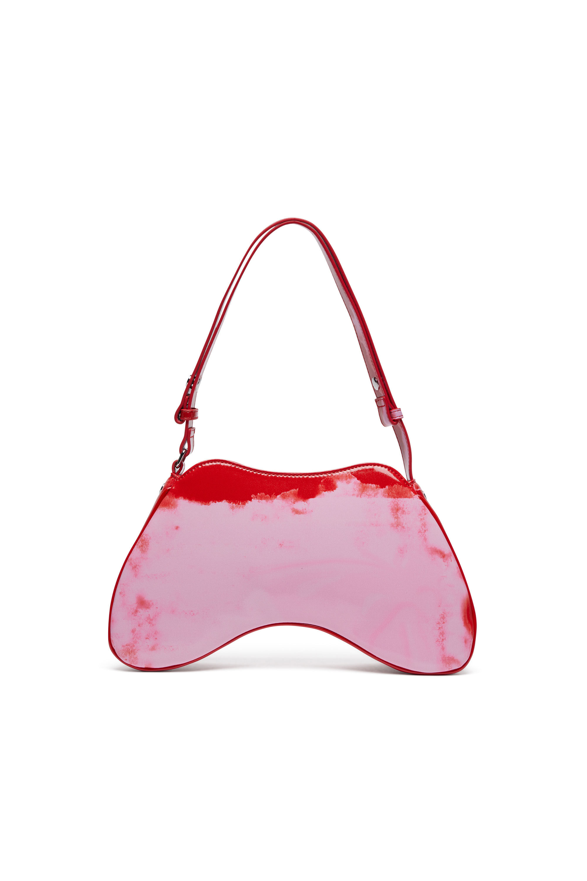 Diesel - PLAY SHOULDER, Woman's Play-Shoulder bag in printed glossy PU in Pink/Red - 3
