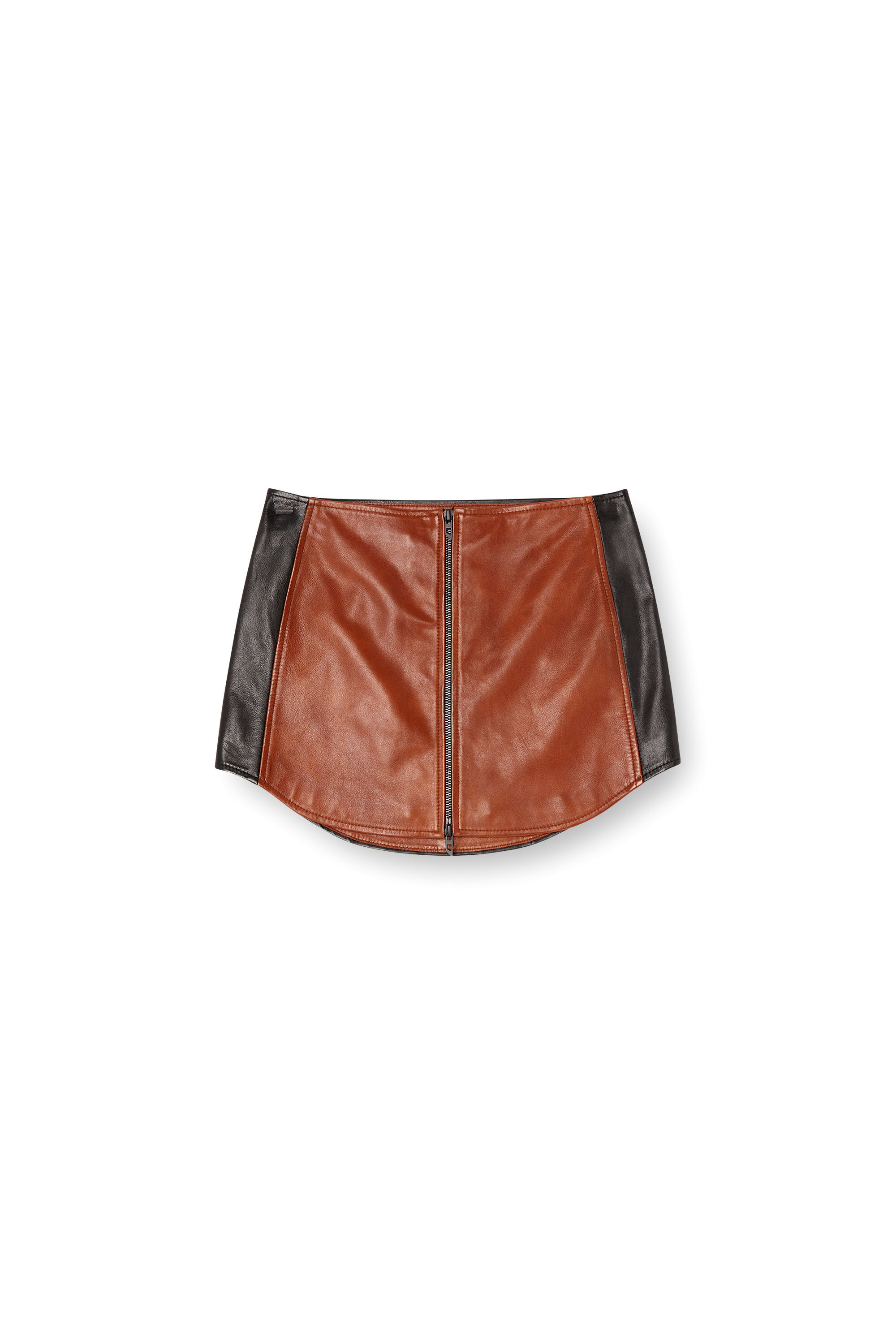 Diesel - L-OLLIPOP, Woman's Mini skirt in colour-block leather in Brown - 2