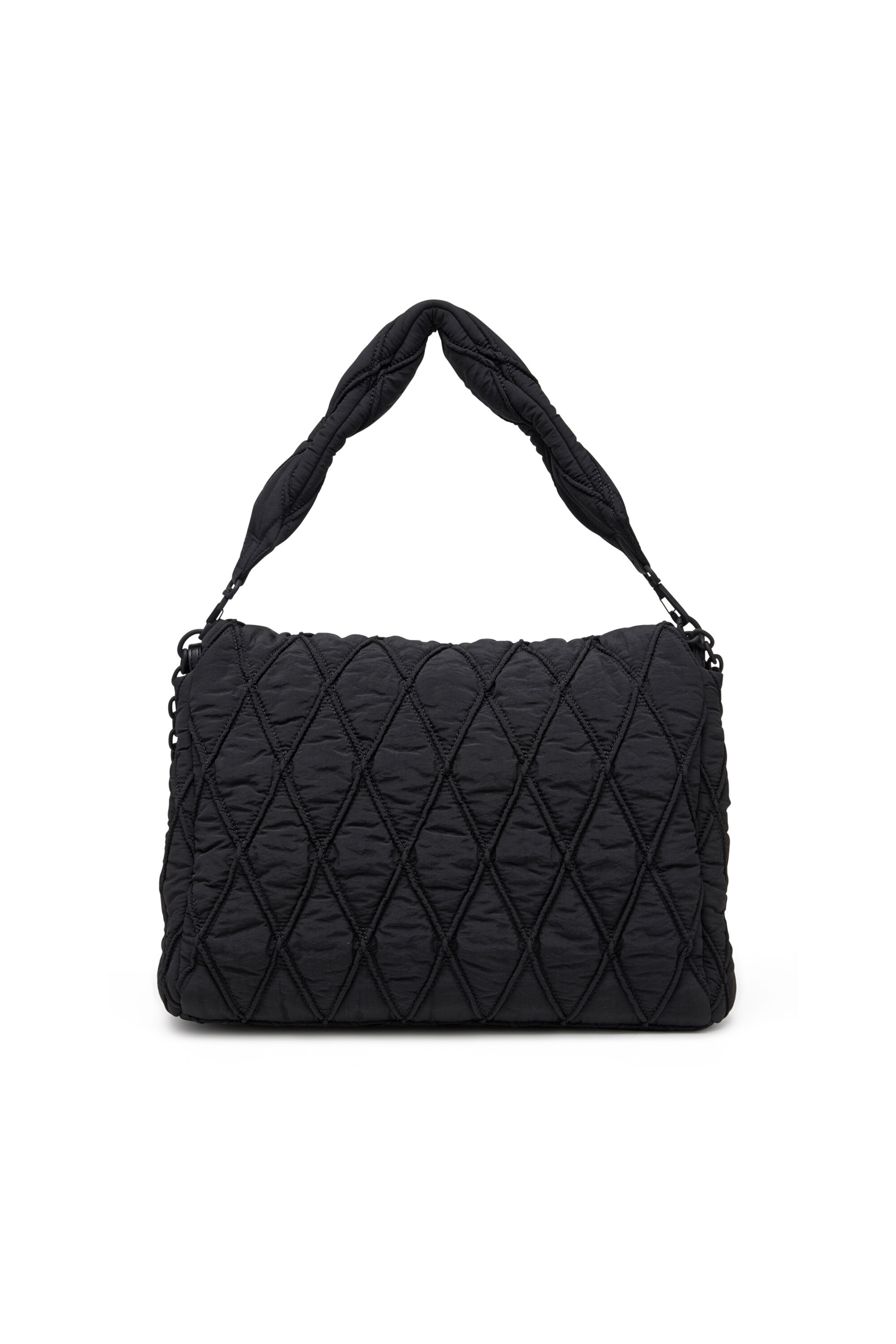 Diesel - CHARM-D SHOULDER L, Woman's Shoulder bag in quilted washed nylon in Black - 3
