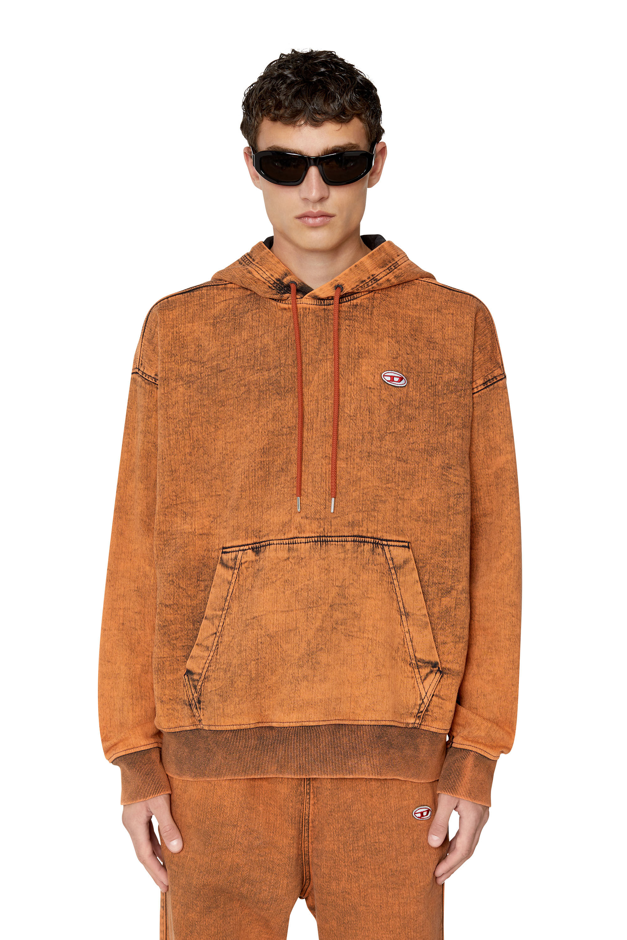 Diesel - D-UM-RIB TRACK DENIM HOODIE, Orange - Image 3