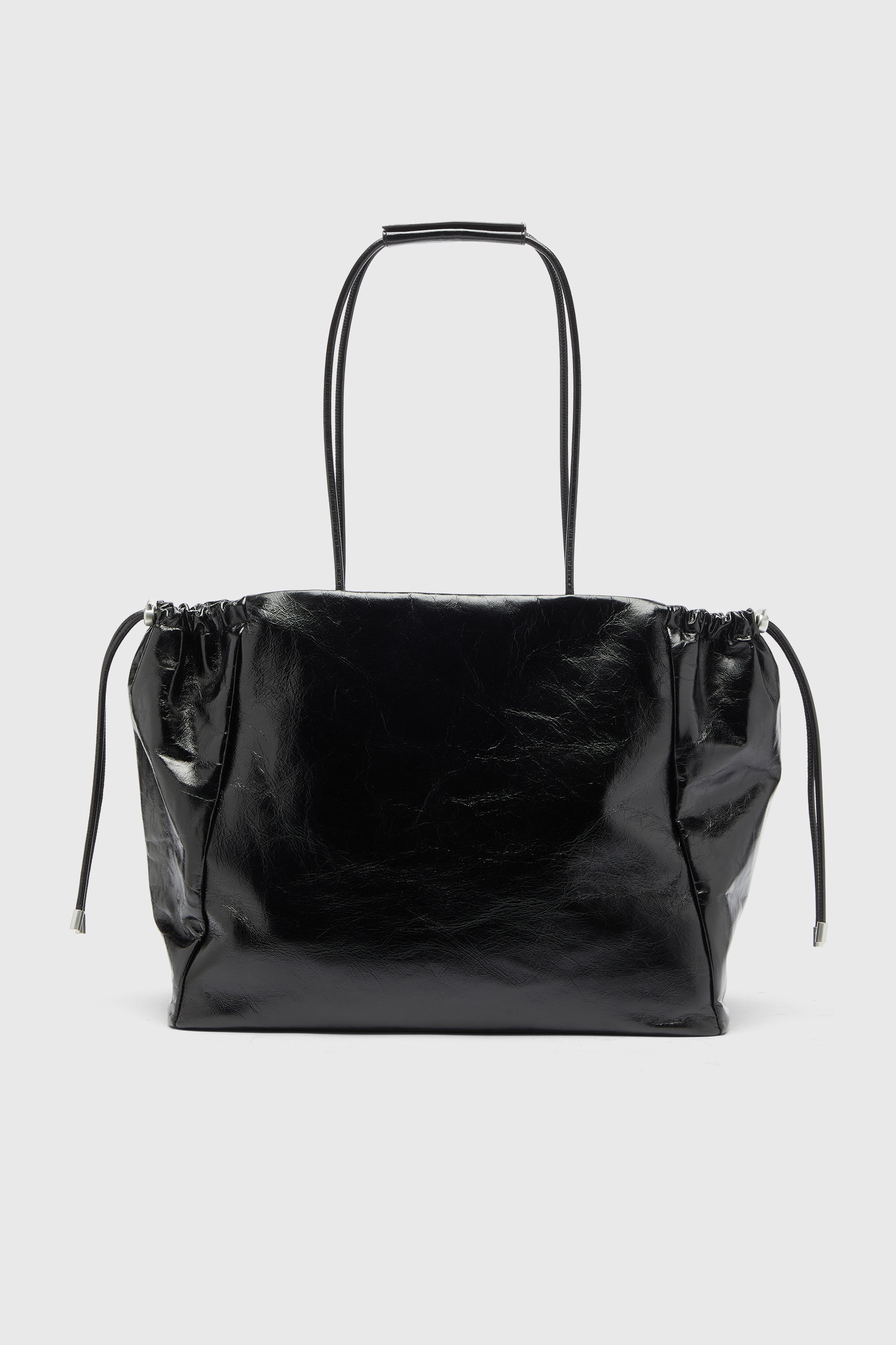Diesel - SCRUNCH-D TOTE E/W, Woman's Scrunch-D - Tote bag in shiny wrinkled leather in Black - 3