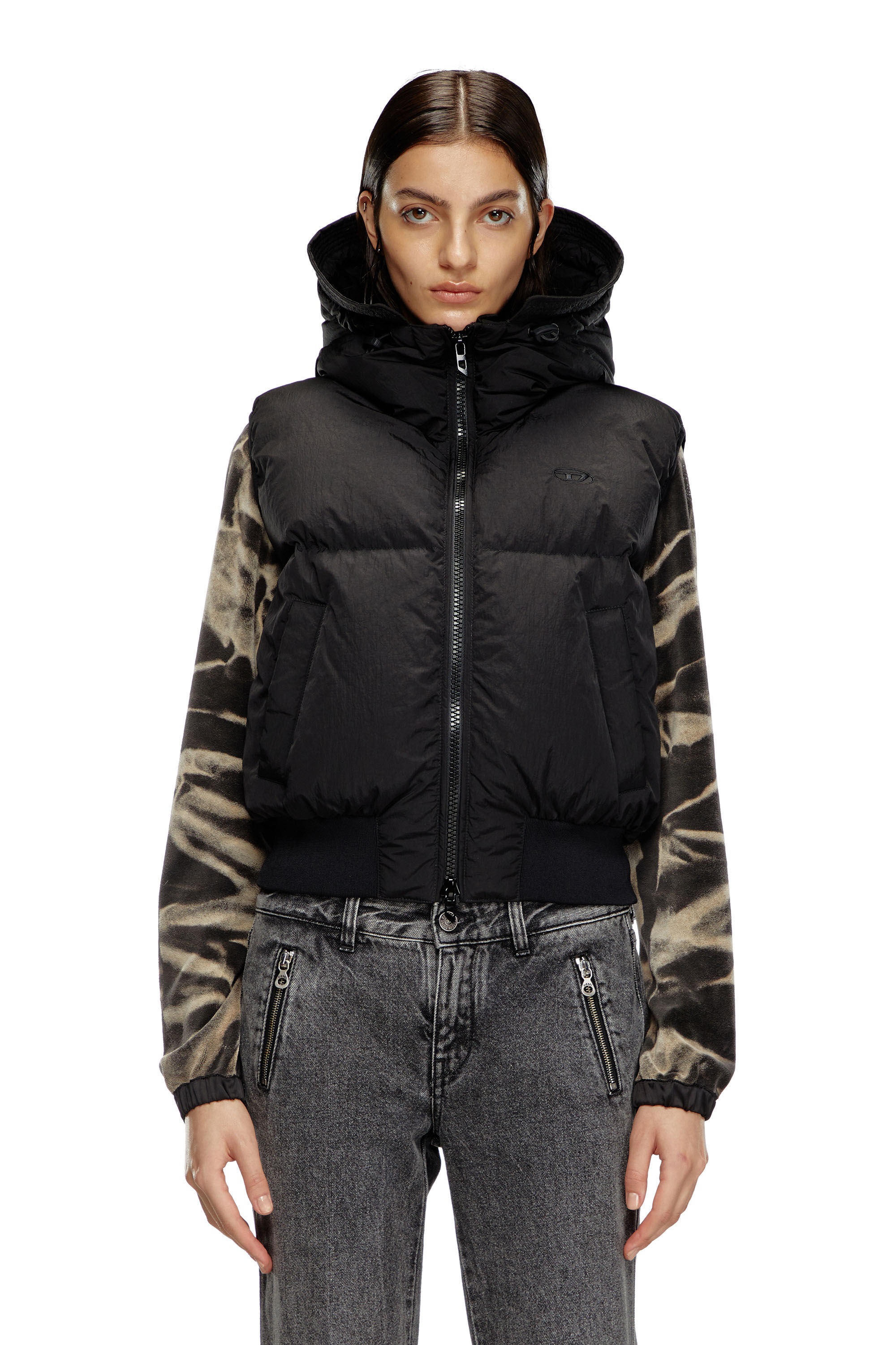 DIESEL 22aw puffer ダウンベスト Women's Hooded down vest in crinkled nylon | Black | Diesel