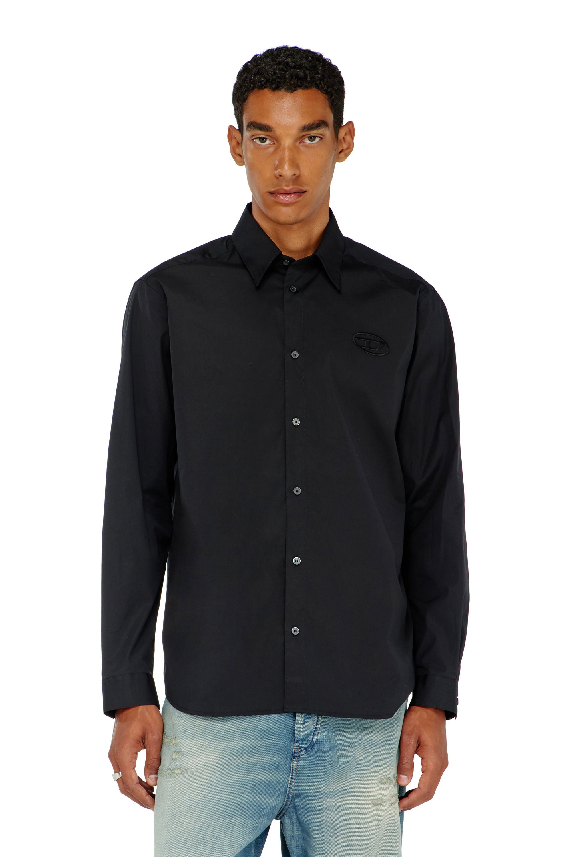 Diesel - S-SIMPLY-GSBH, Man's Stretch poplin shirt with embroidery in Black - 3