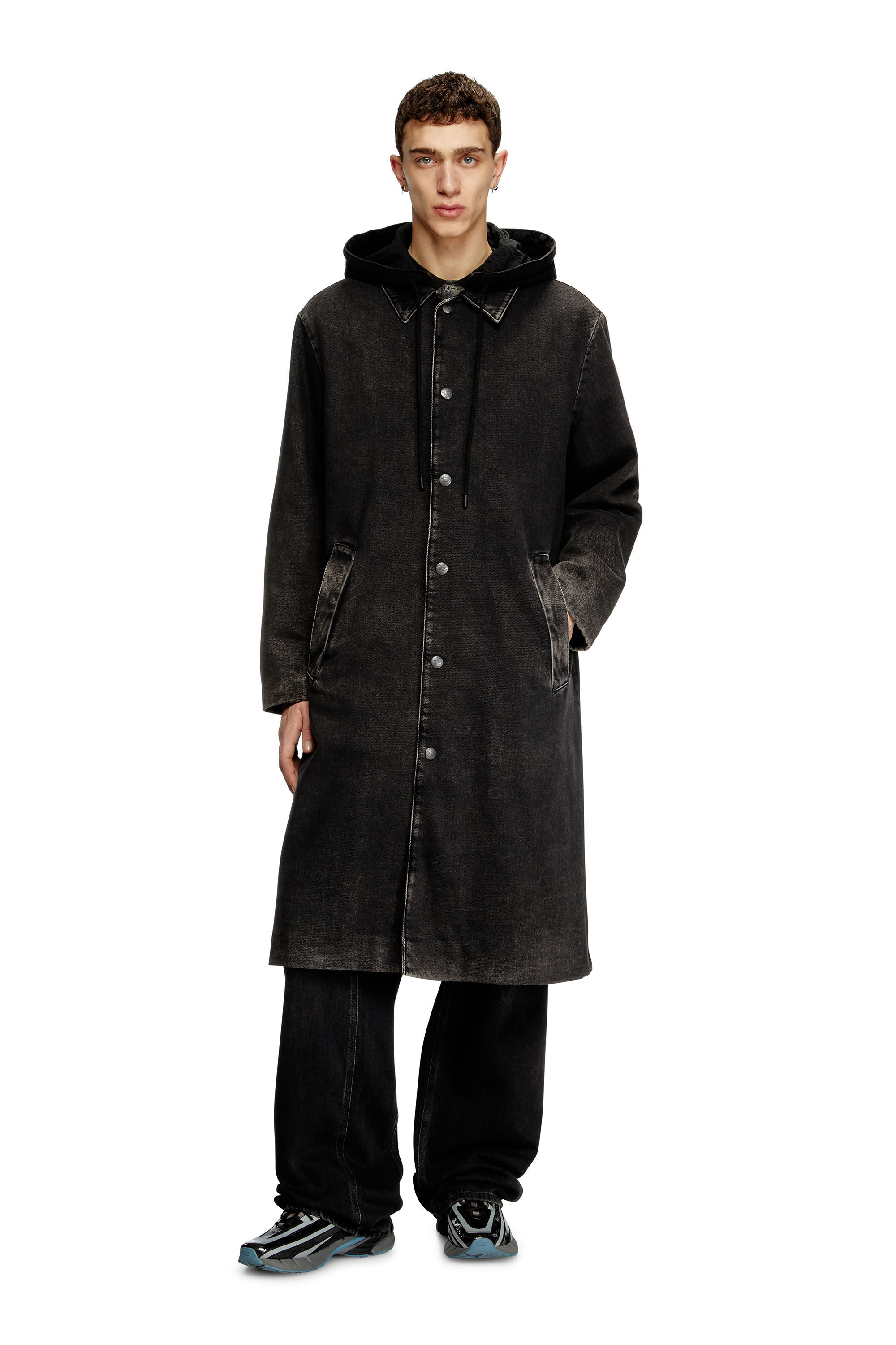Diesel - D-JAKO-S, Man's Hybrid coat in denim and jersey in Black - 1