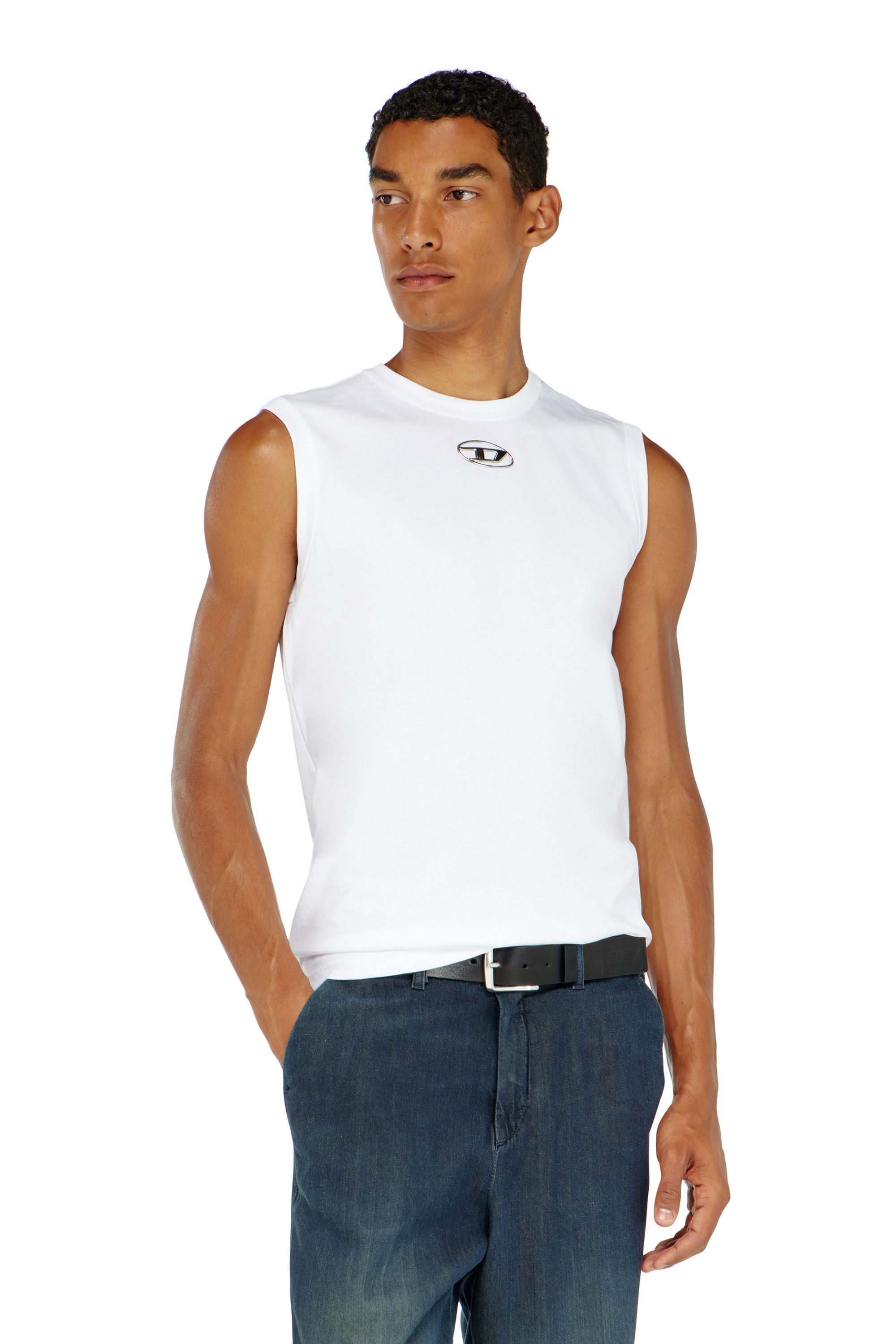 Men's Tank top with metallic Oval D | White | Diesel DK