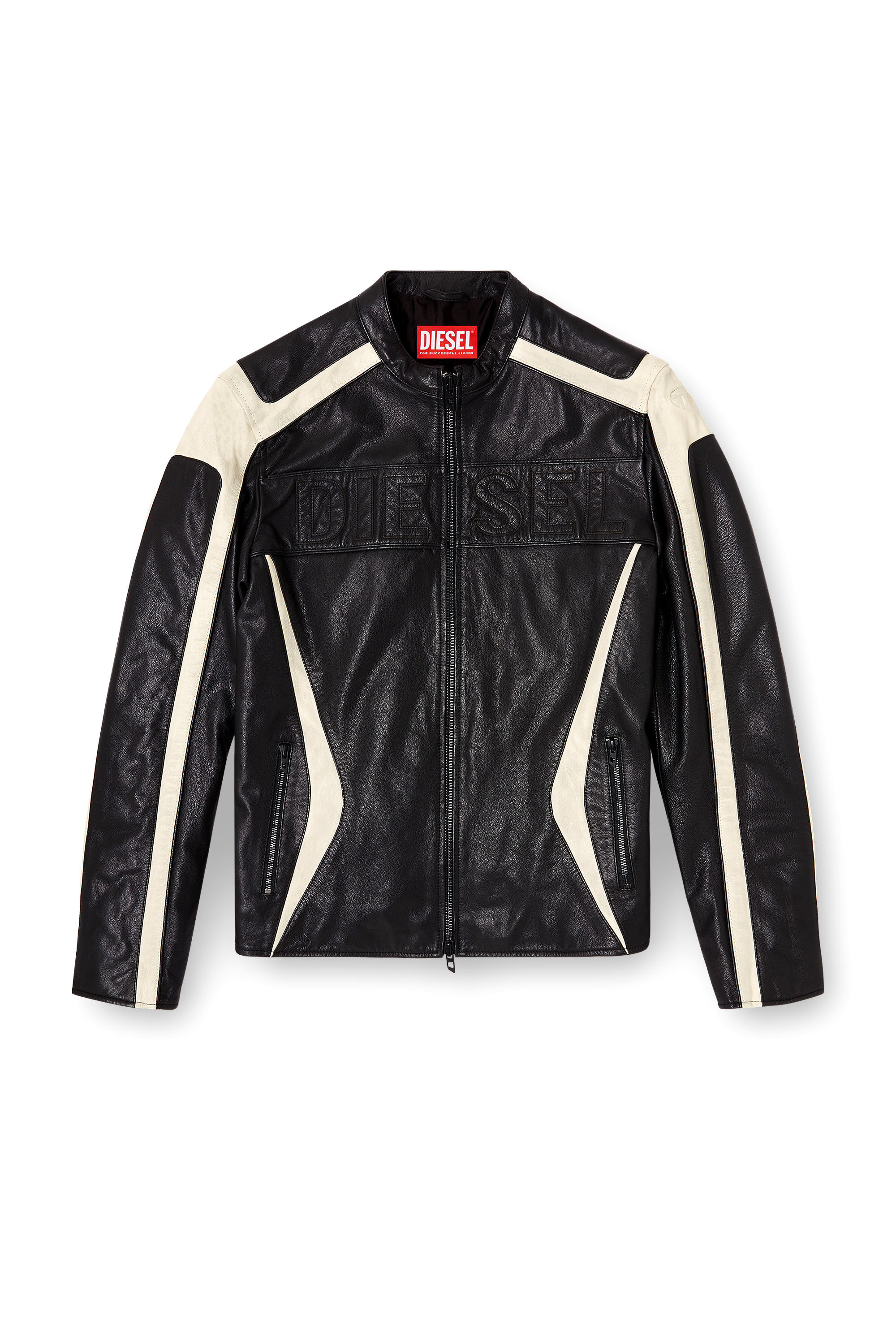 Men's Colour-block leather biker jacket | Multicolor | Diesel DK