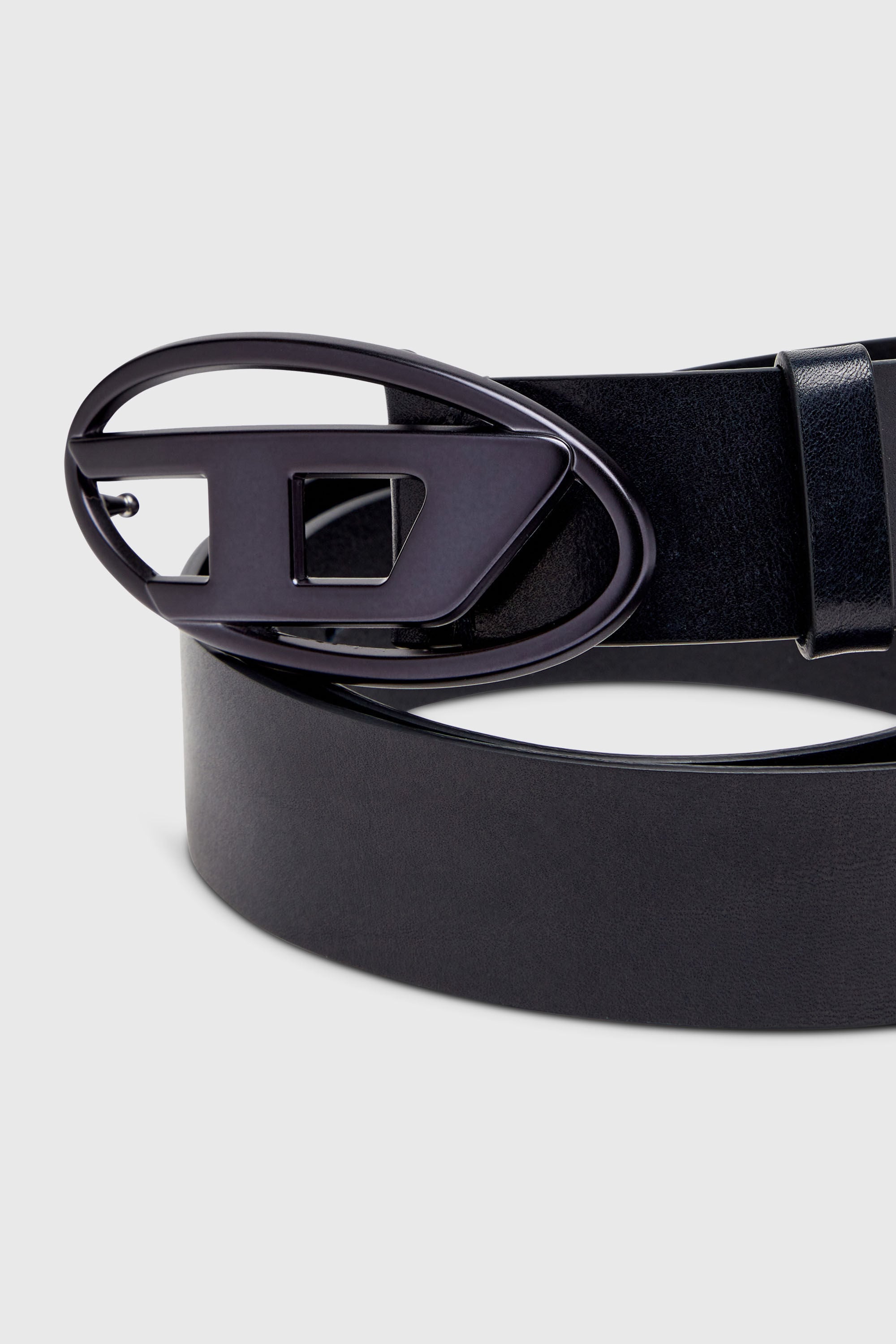 Diesel - B-1DR, Unisex's 3.9cm leather belt with metallic Oval D buckle in Dark Blue - 3