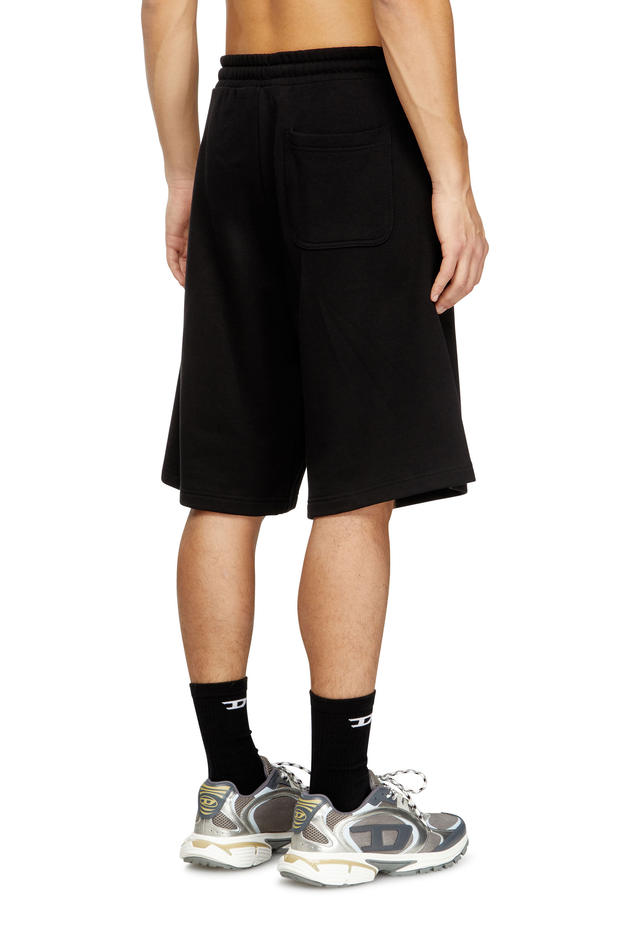 Men's Fleece shorts with maxi logo patch | Black | Diesel Men's Fleece shorts with maxi logo patch | Black | Diesel