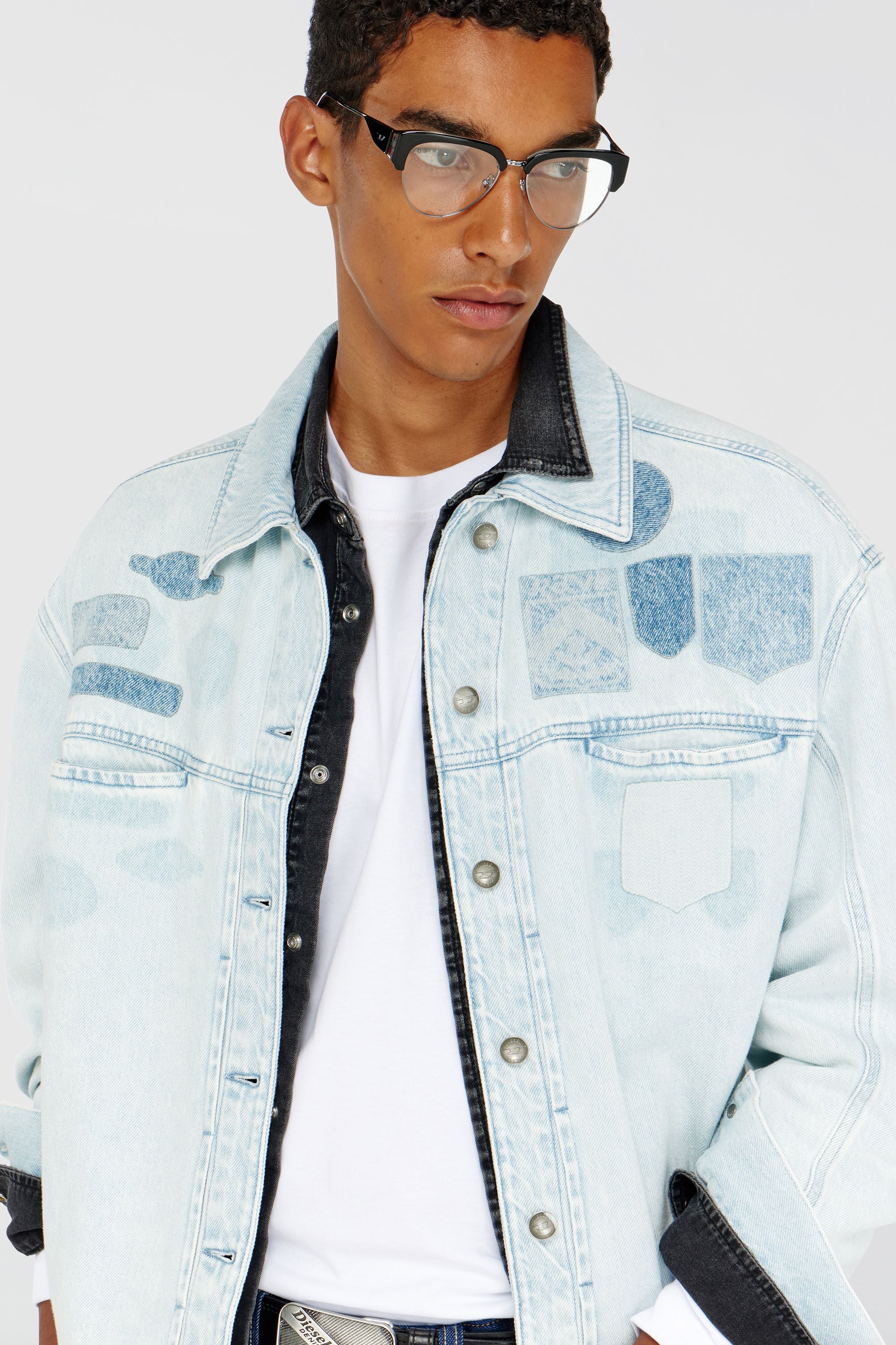 Women's Denim overshirt with patch effects | Blue | Diesel {{Country}}